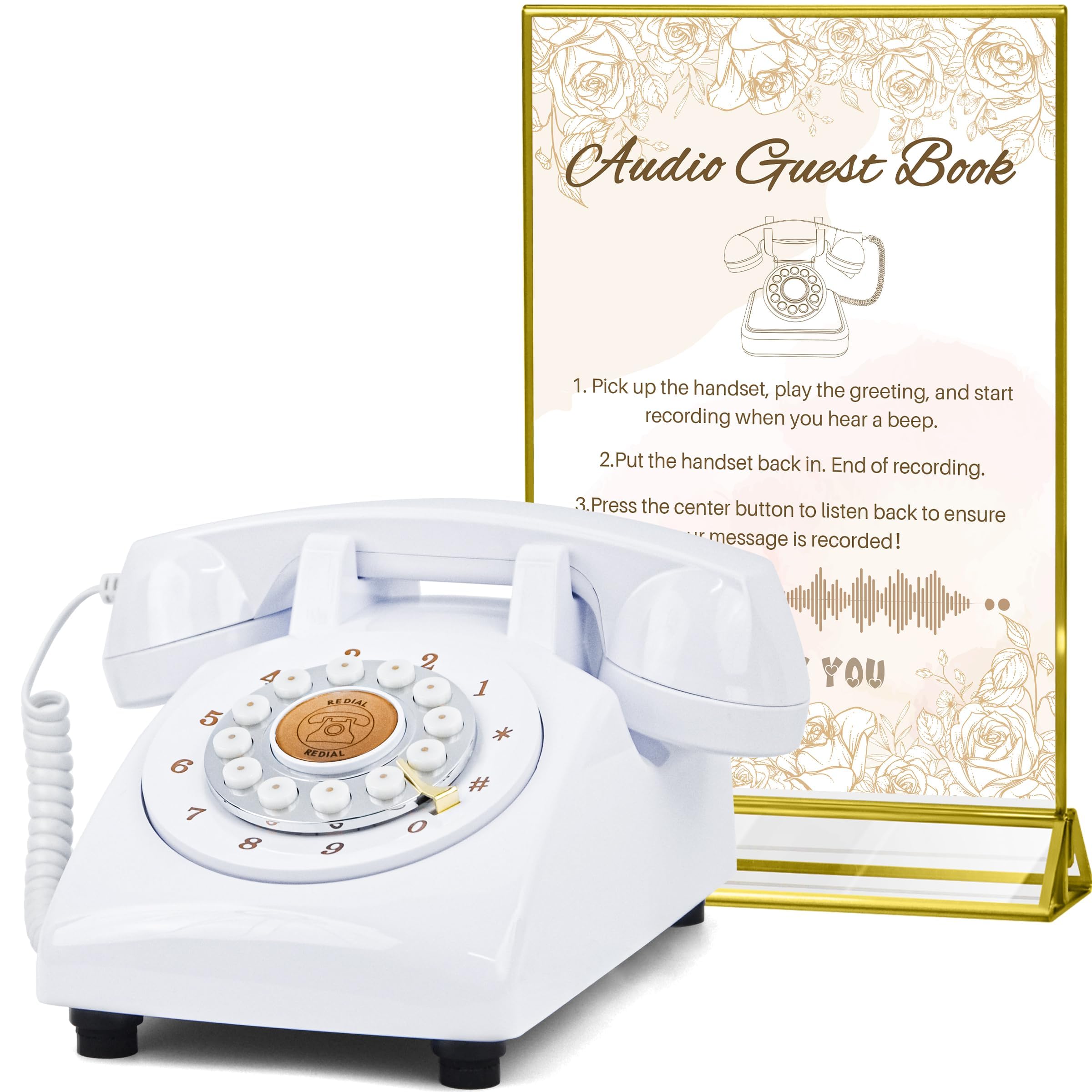 Audio Guest Book Telefono Matrimonio, Memoria 32GB, Segnale Bianco | Messaggi audio personalizzati, volume regolabile, con funzione di riproduzione dei messaggi, adatto per tutti i tipi di feste