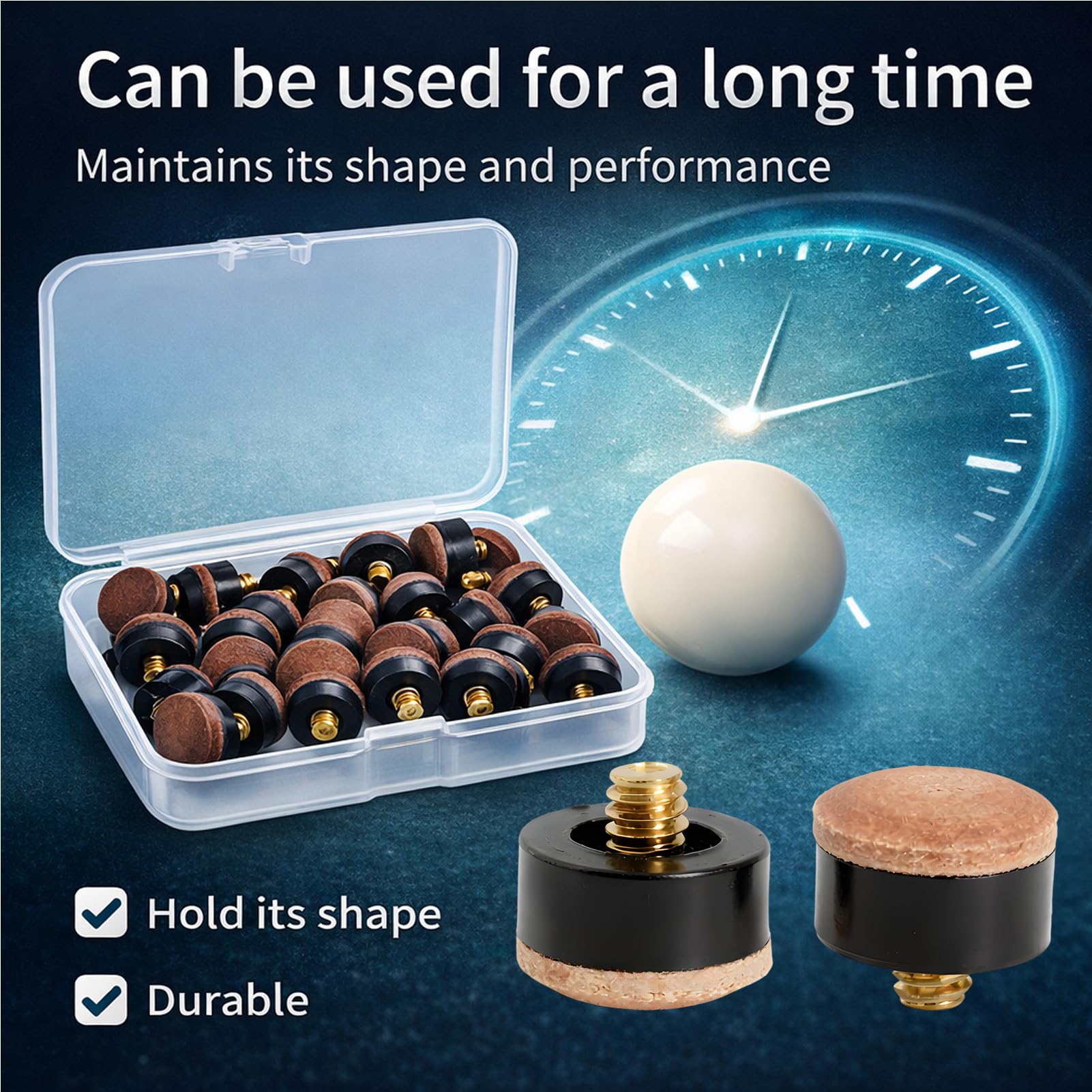 20 Puntas para Caña de Billar, Set de Repuesto 12 mm & 13 mm con Caja de Almacenamiento, Cuero Sintético, Universalmente Adaptable para Cañas de Billar, Anti-Deslizamiento para