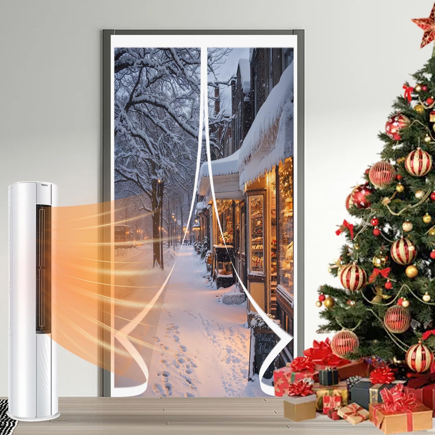 Wärmeschutzvorhang 225 x 270 cm Thermo Kälteschutz Winter Wasserdicht Und Warme, Winddicht, Wärmeisolierte Thermovorhang für Kellertür Balkon Terrassen, A