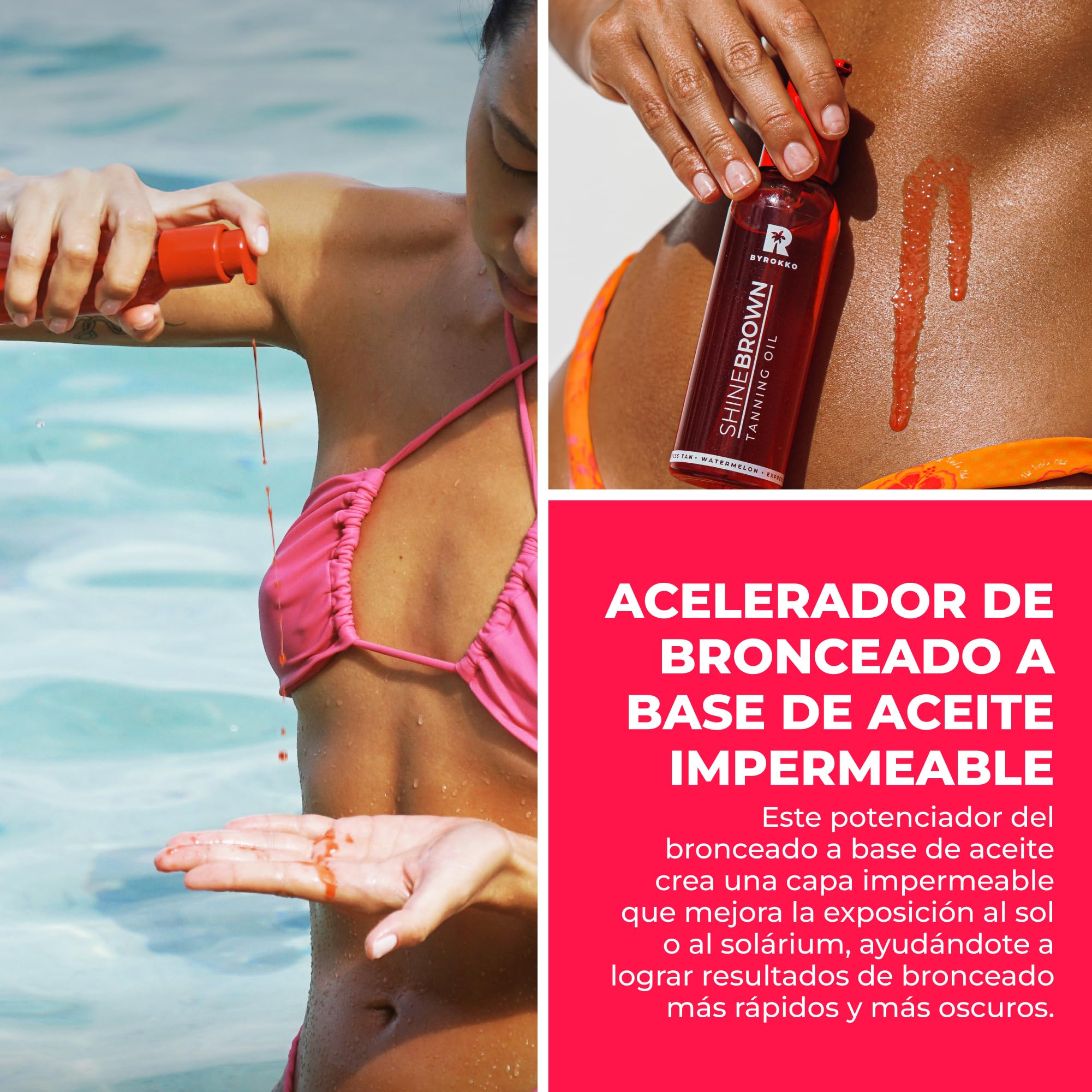 BYROKKO Shine Brown Watermelon Acelerador de Bronceado en Aceite (145 ml), Bronceador Corporal Superrápido para un Bronceado Óptimo, Aceite Bronceador eficaz en Soláriums y al Sol