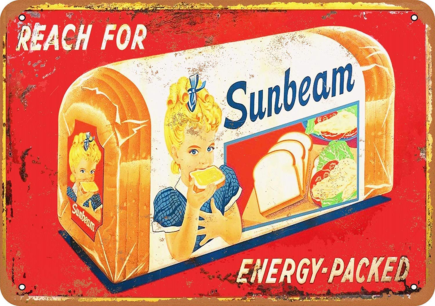 Sunbeam Bread Vintage Look Novelty Metal Sign for Home 8 x 12 Tin Sign Man Women Cave Decor