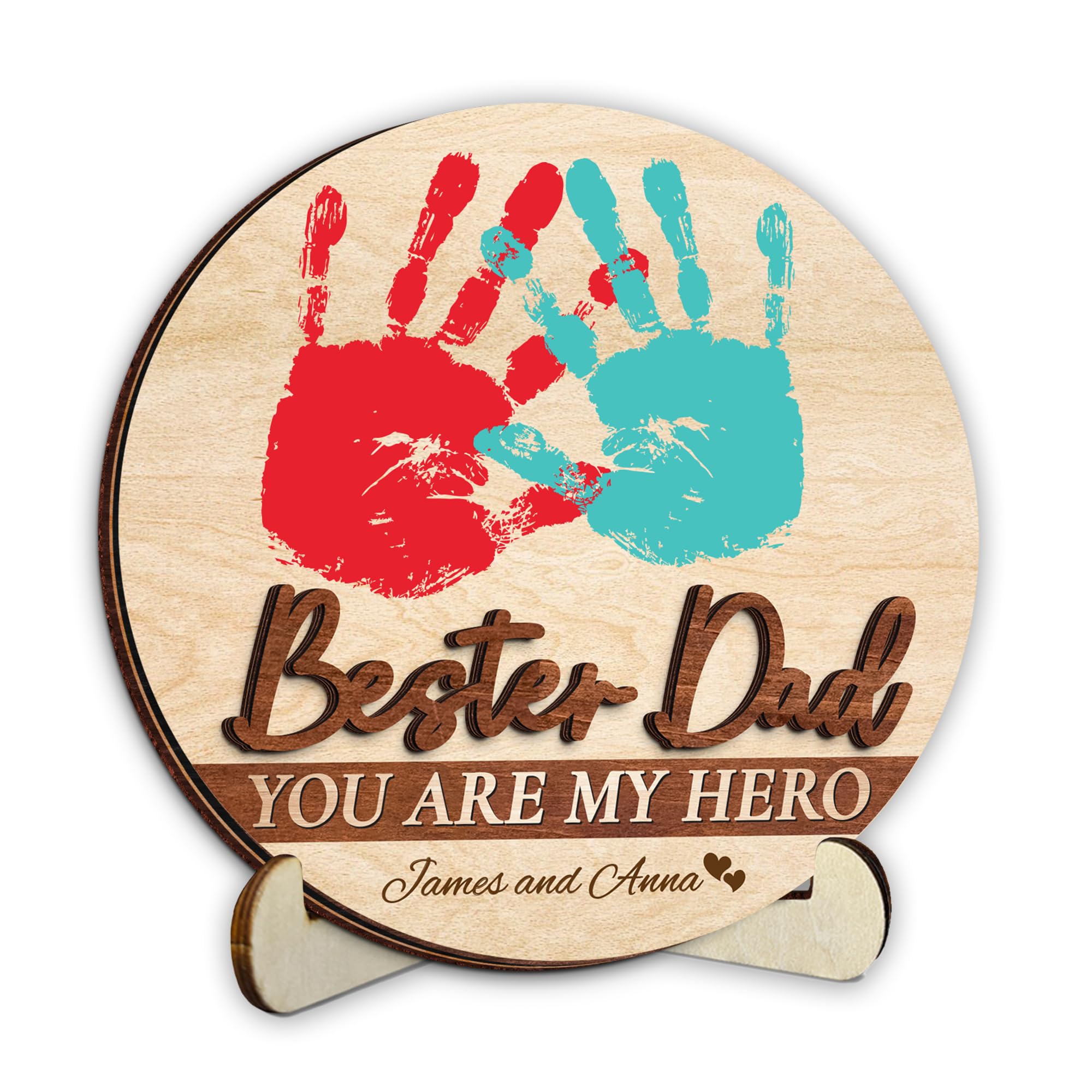 Personalized Hands Down Best Dad Ever Handprint Kit with Acrylic Paints, Family Craft Wooden Sign from Toddler, Fathers Day Handprint Plaque Keepsake, Dad Birthday Gifts from Daughter Son Wife