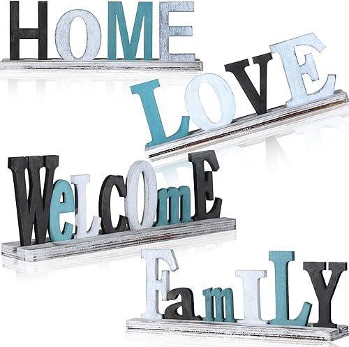 Letrero decorativo de madera rústica con texto en inglés "Love Family Home", letras decorativas de madera para decoración de pared, decoración de
