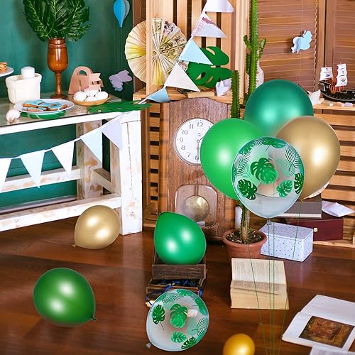 Miniatura 5 de 80 globos temáticos de safari en la selva, globos de hojas de palma, globos cromados metálicos, globos de látex verde para cumpleaños, suministros