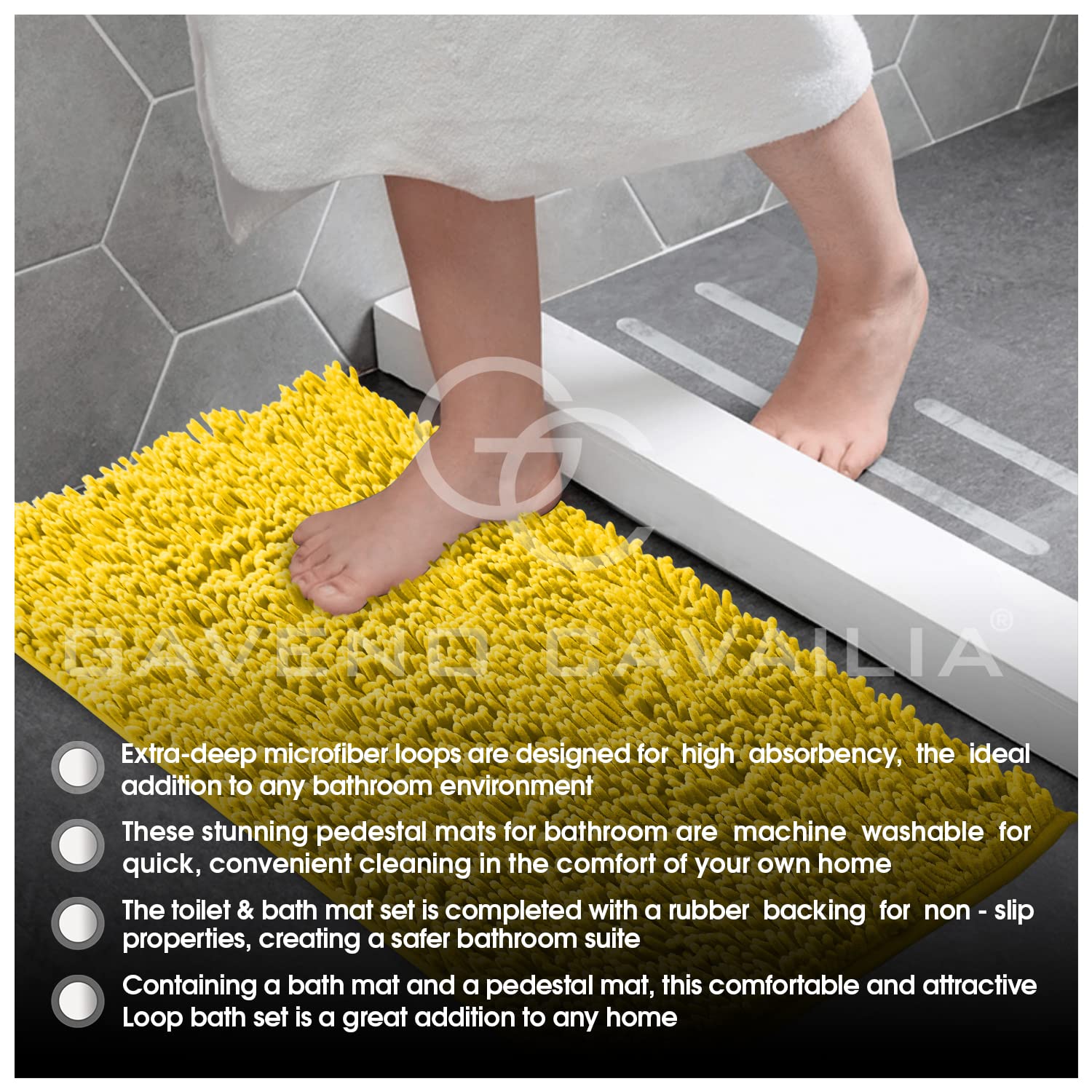 Gaveno Cavailia Loop Bath Set Set di 2 Antiscivolo con piedistallo, Extra Assorbente, 100% Microfibra ciniglia, Tappetino da Bagno Standard, 50 x 80 cm, 50 x 40 cm, Color Crema, Regular