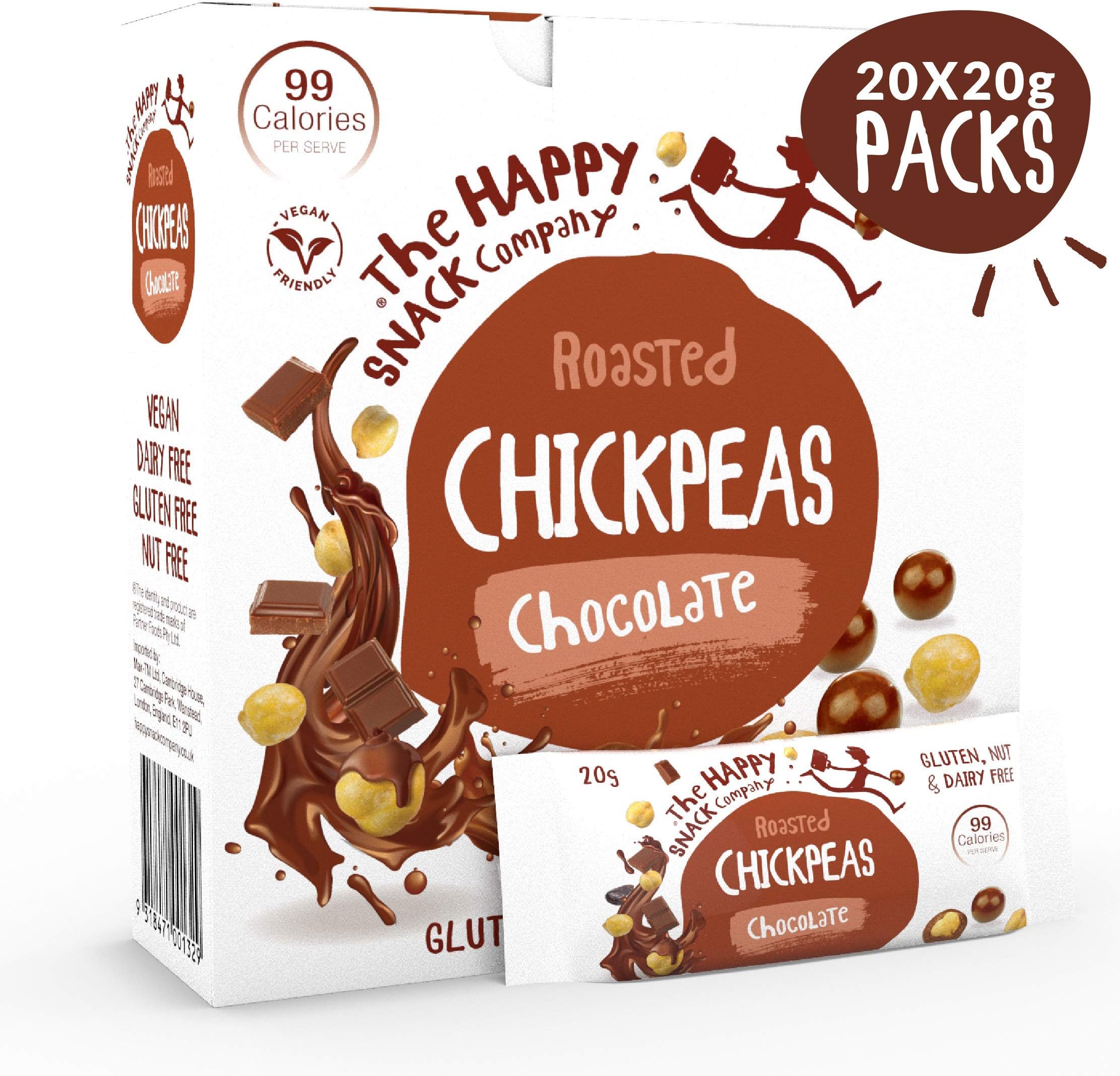 Chocolate Chickpeas Tasty Snacks, 99 cals, Nut Free, Vegan, Gluten Free, 20g Portion, Pack of 20