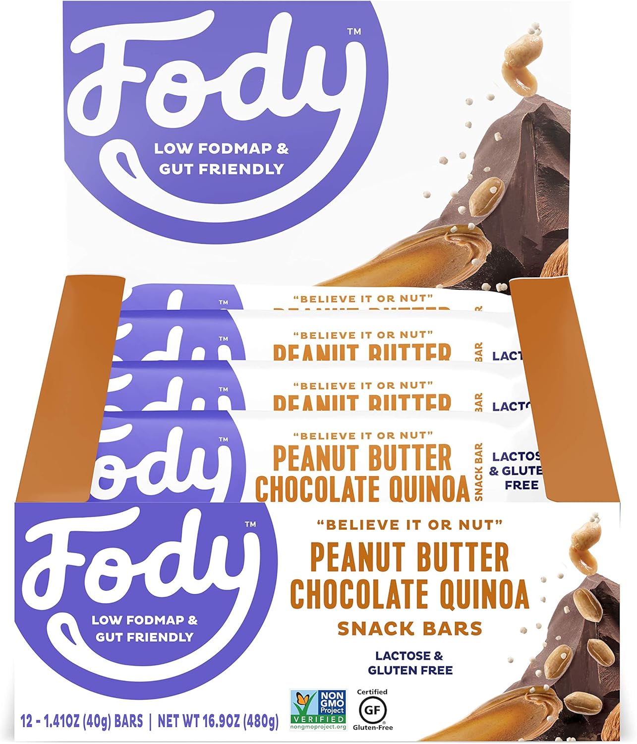 Fody Foods Vegan Protein Nut Bars, Peanut Butter Chocolate Quinoa