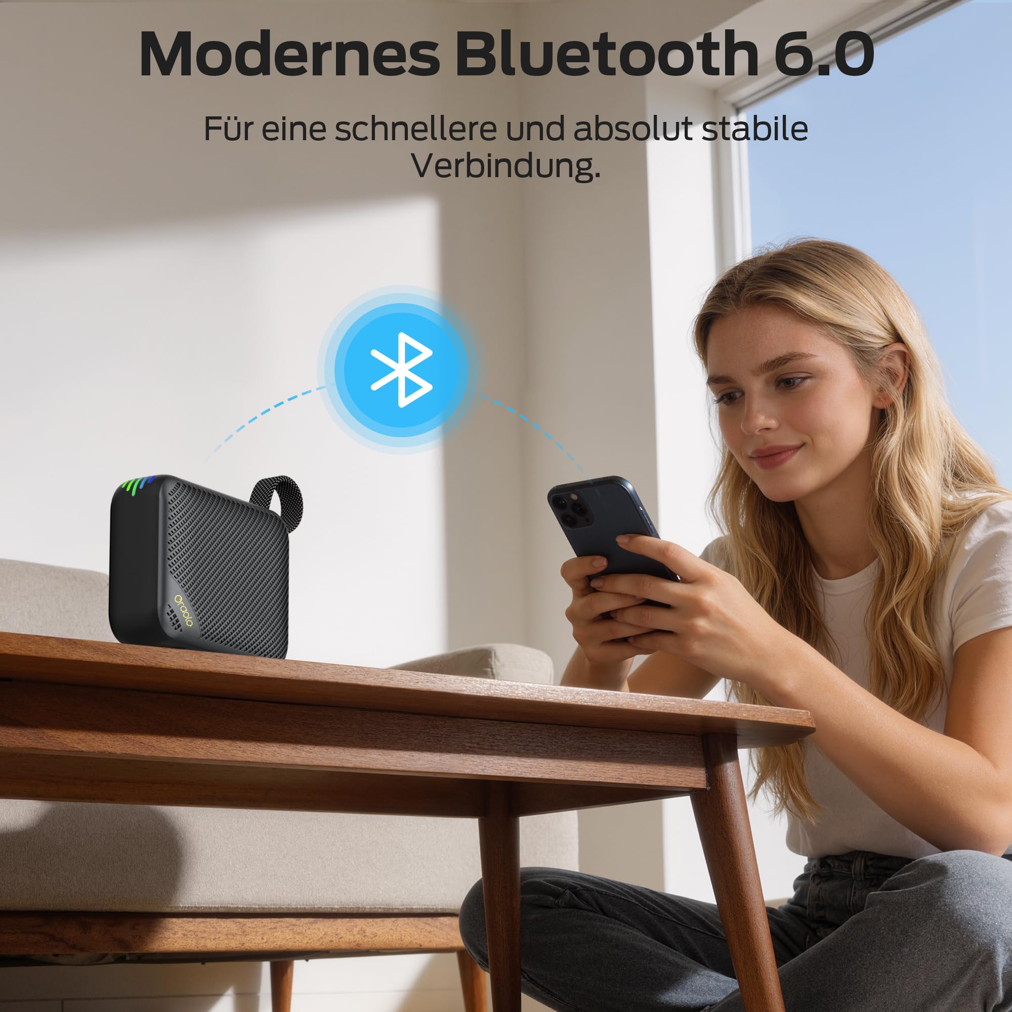 oraolo Tragbare Bluetooth Lautsprecher Mini Speaker Wireless Klein Musikbox | 20H Laufzeit Bluetooth 6.0 IPX7 Wasserdicht für Zuhause Radfahren Outdoor