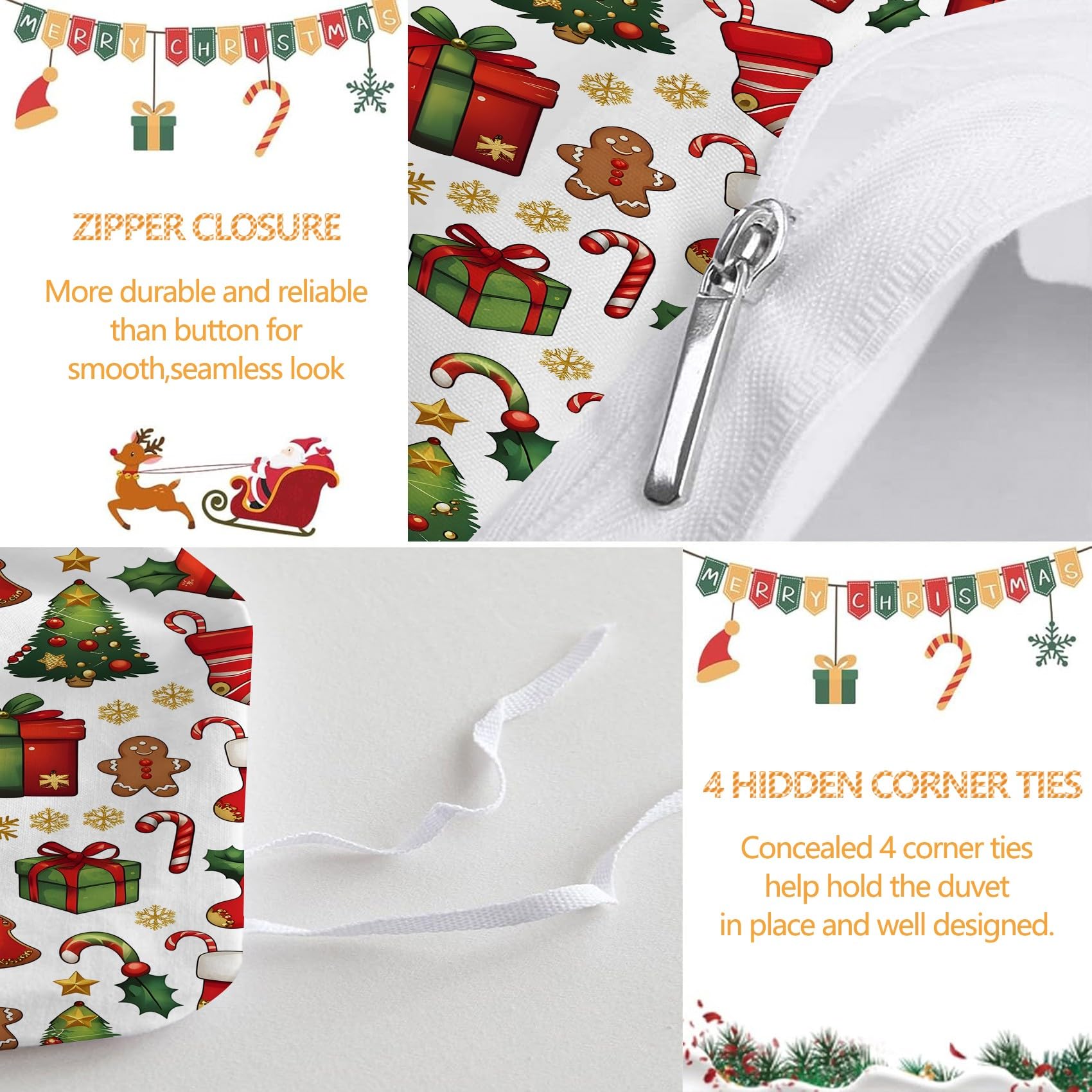 Poszewka na kołdrę z motywem choinki, na prezent, z mikrofibry, z zamkiem błyskawicznym, miękka, przytulna poszewka na kołdrę 200 x 200 cm + 2 poszewki na poduszkę 50 x 75 cm