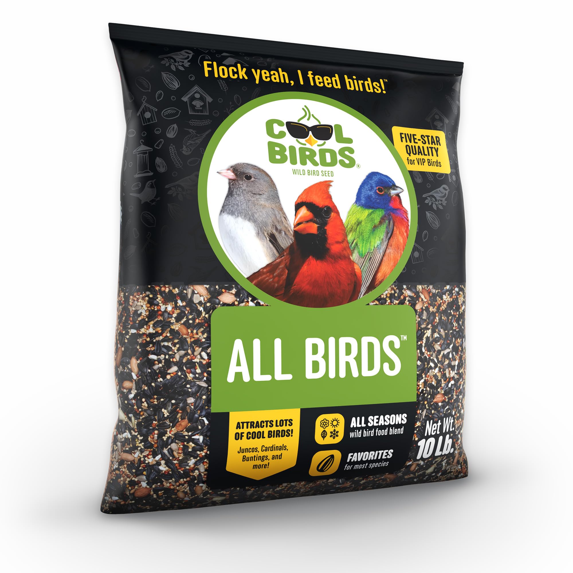 Cool Birds All Birds - Semi di uccelli selvatici – 4,5 kg – Miscela classica con girasole olio nero, miglio bianco, cartamo, arachidi e cuori di girasole – Mangime bilanciato per uccelli da esterno