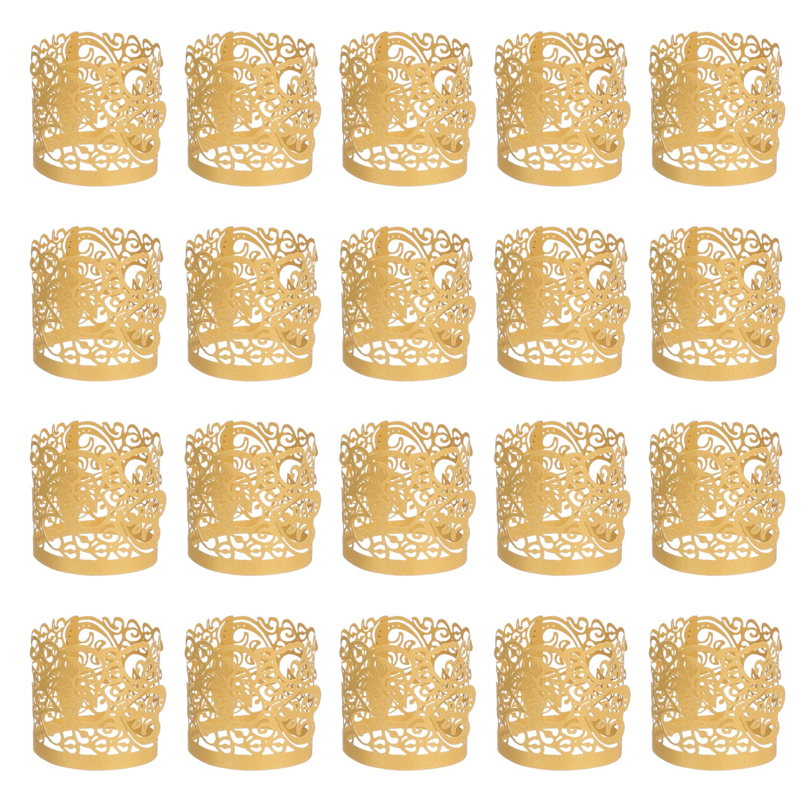 sourcing map 50Pcs Candle Wraps, Laser Cut Votive Candles Holder Wraps for LED Tealight Candles, Tea Light Wrap Lampshade for Elegant Festival Birthday Wedding Party Decoration, Gold