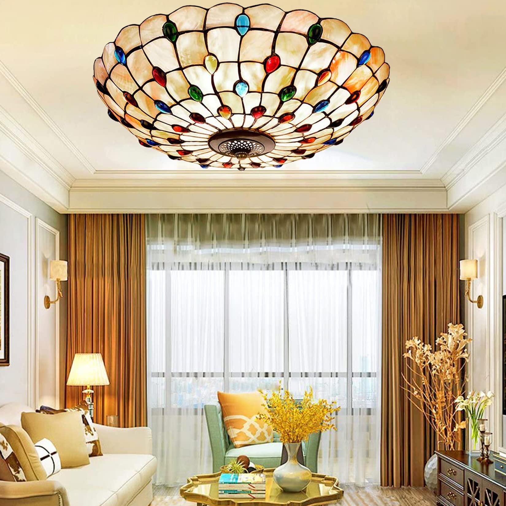 Amazon.com: Tiffany Flush Mount Ceiling Light, LED Stained Glass