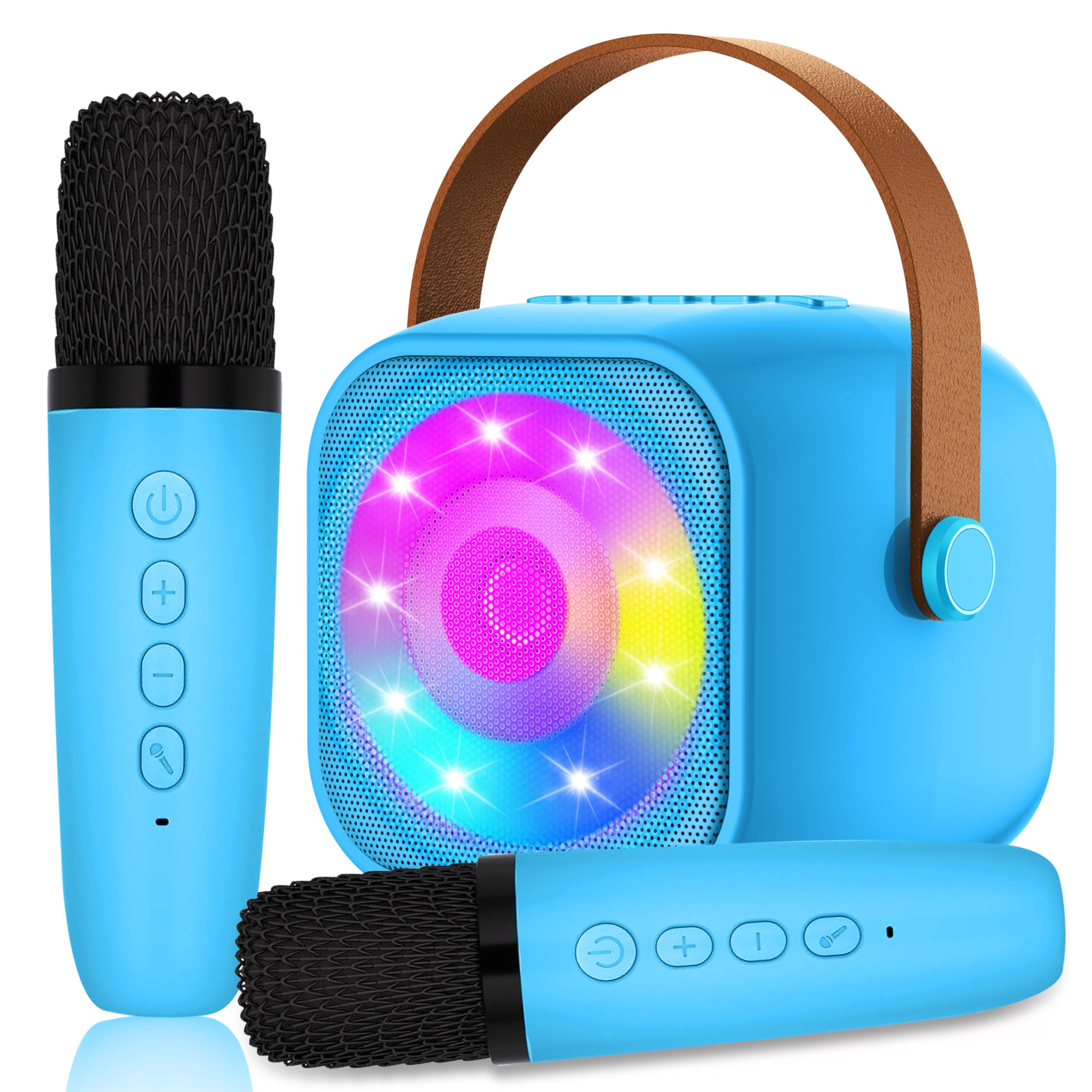 Karaoke per Bambini con 2 Microfoni, Microfono Bambini con Luce LED, Macchina Karaoke Portatile Microfono Wireless con Effetti di Cambio Voce, Giocattoli Elettronici Regali per Bambini da 3 a 18 anni