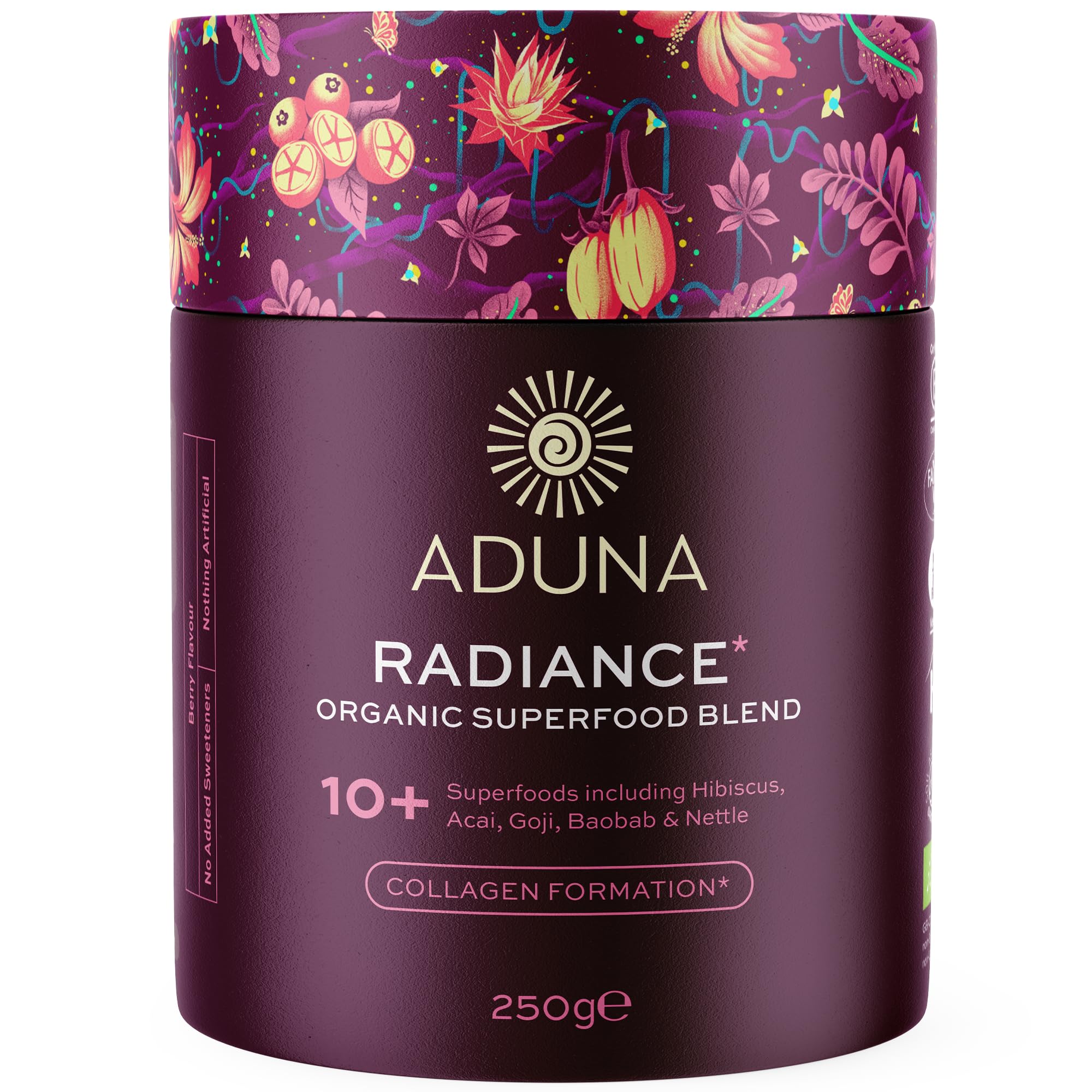 Aduna Organic Radiance Superfood Blend | 100% Natural Stir-in Blend With 10+ Superfoods for Skin Glow, Collagen Support & Hormone Balance | Vegan Powder for Yoghurt, Juices, & Smoothies | 250g