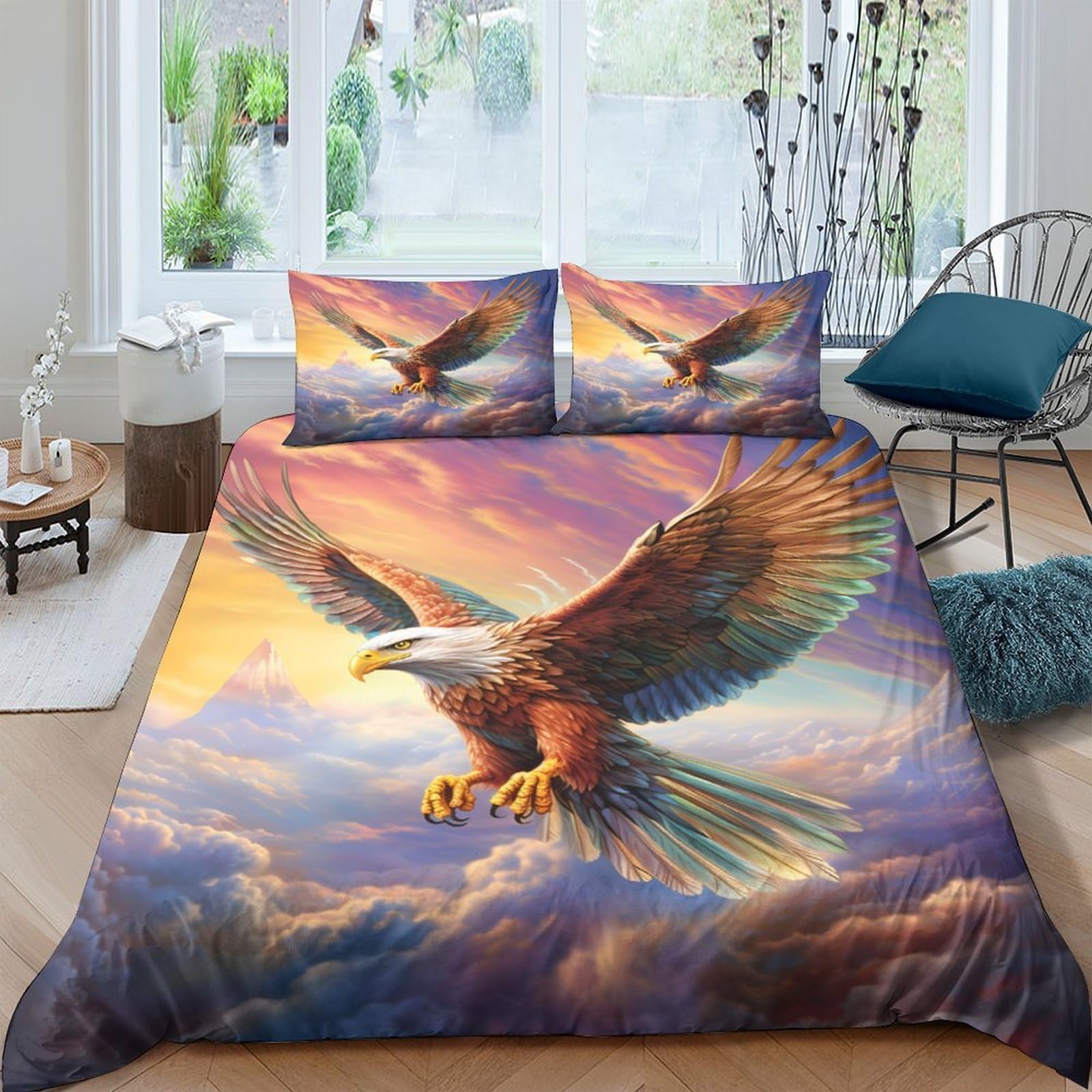 Ctjqhvkz Style-5 3D Printed Soaring Eagle Fitted Sheet Microfiber Soft Breathable Sunset Sky Mattress Cover For Bedroom Dorm Decor Single（135X200cm）