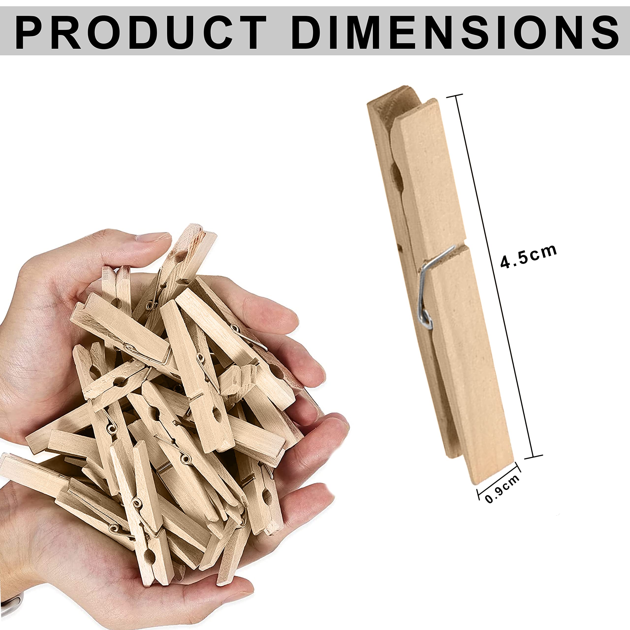 Lakeer 50 Pcs 45mm Wooden Clips for Photo Hanging/Holding, Party Decoration, Wall Hanging, Craft DIY Work Home Decoration Pack of 50 Clips 2
