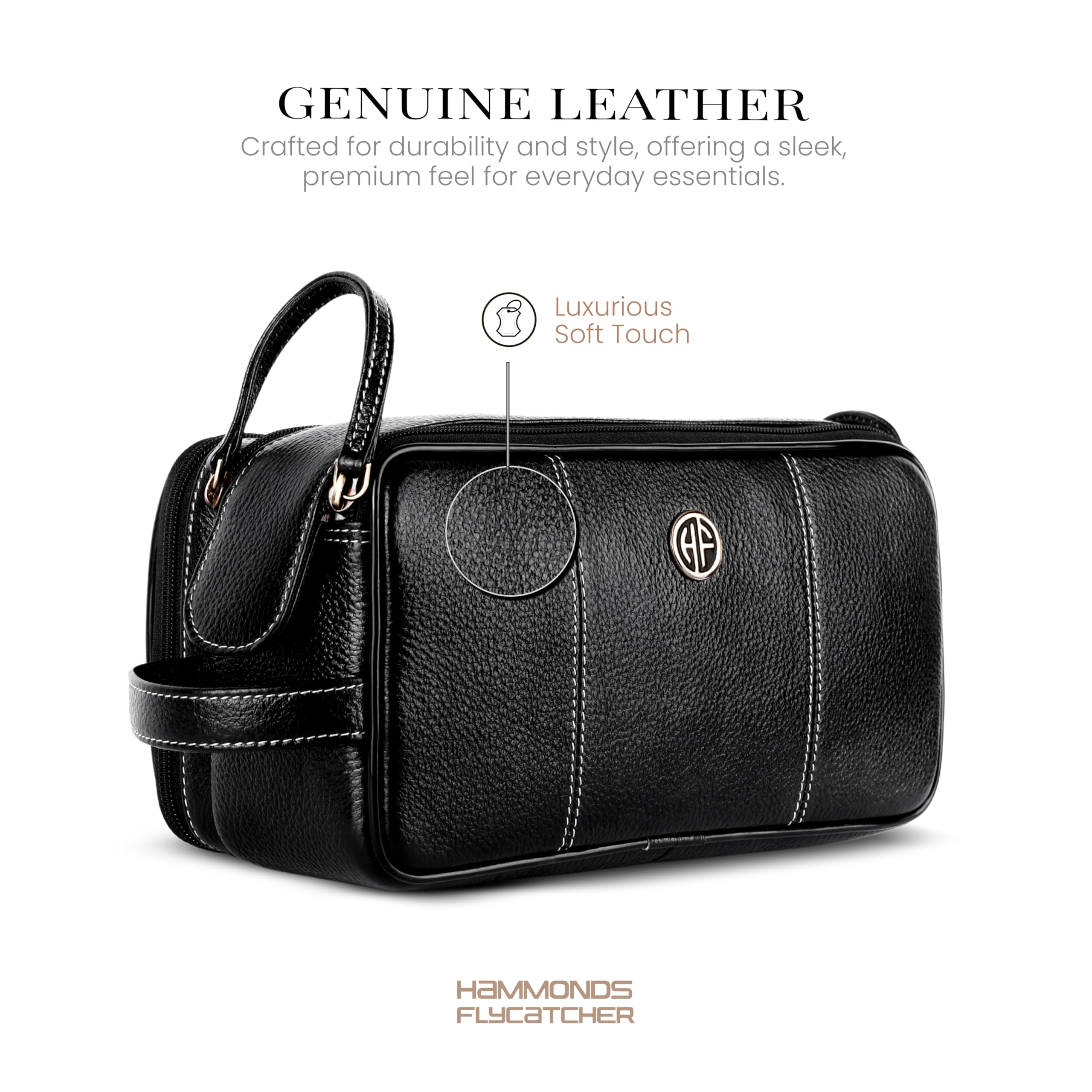 Hammonds Flycatcher Rasiertasche aus echtem Leder für Herren, Leder, Kulturbeutel, Reise-Kulturbeutel, Hygiene- und Pflege-Set, Organizer, tierversuchsfreies Leder und handgenähter Kosmetikkoffer.