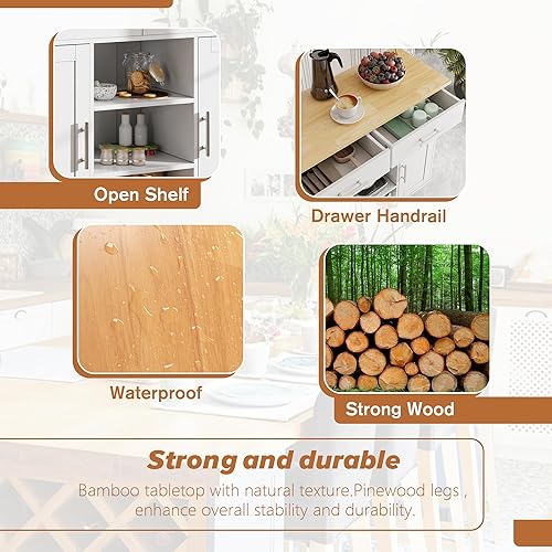 Miniatura 4 de QAQA - Carrito de isla de cocina, carrito de muebles con ruedas, con almacenamiento, portátil, rodante, para servir, móvil, con cajones, armario