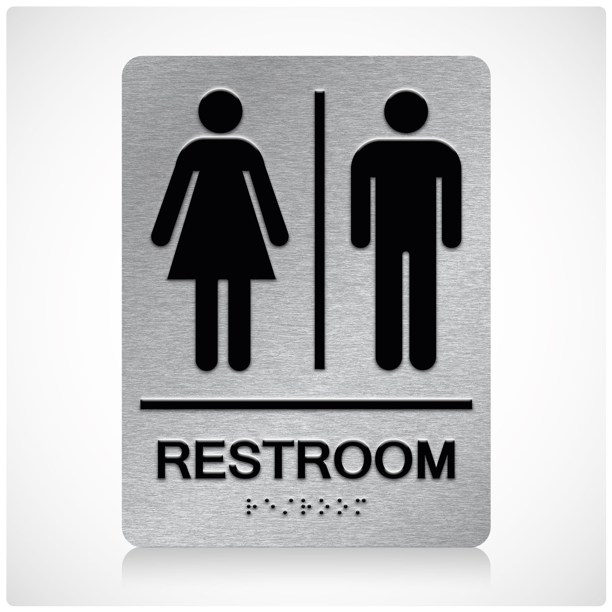 ADA Braille Unisex Bathroom Sign for Business Double Sided 3M Tape (Pack of 1) - Aluminum Ada Bathroom Sign 6” x 8” for Offices and Restaurants
