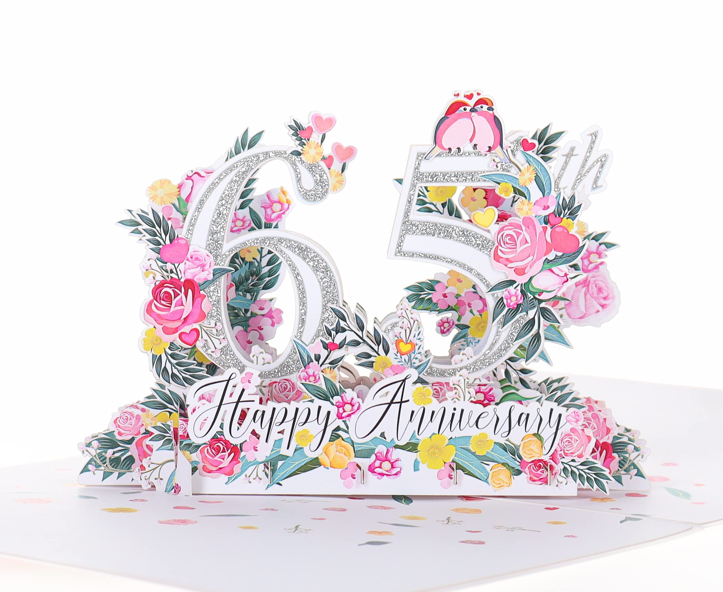 iGifts And Cards Tarjeta de felicitación 3D desplegable con texto en inglés "Happy 65th Milestone Anniversary", perfecta para parejas, bodas elegantes, matrimonio, romántico, estar juntos,