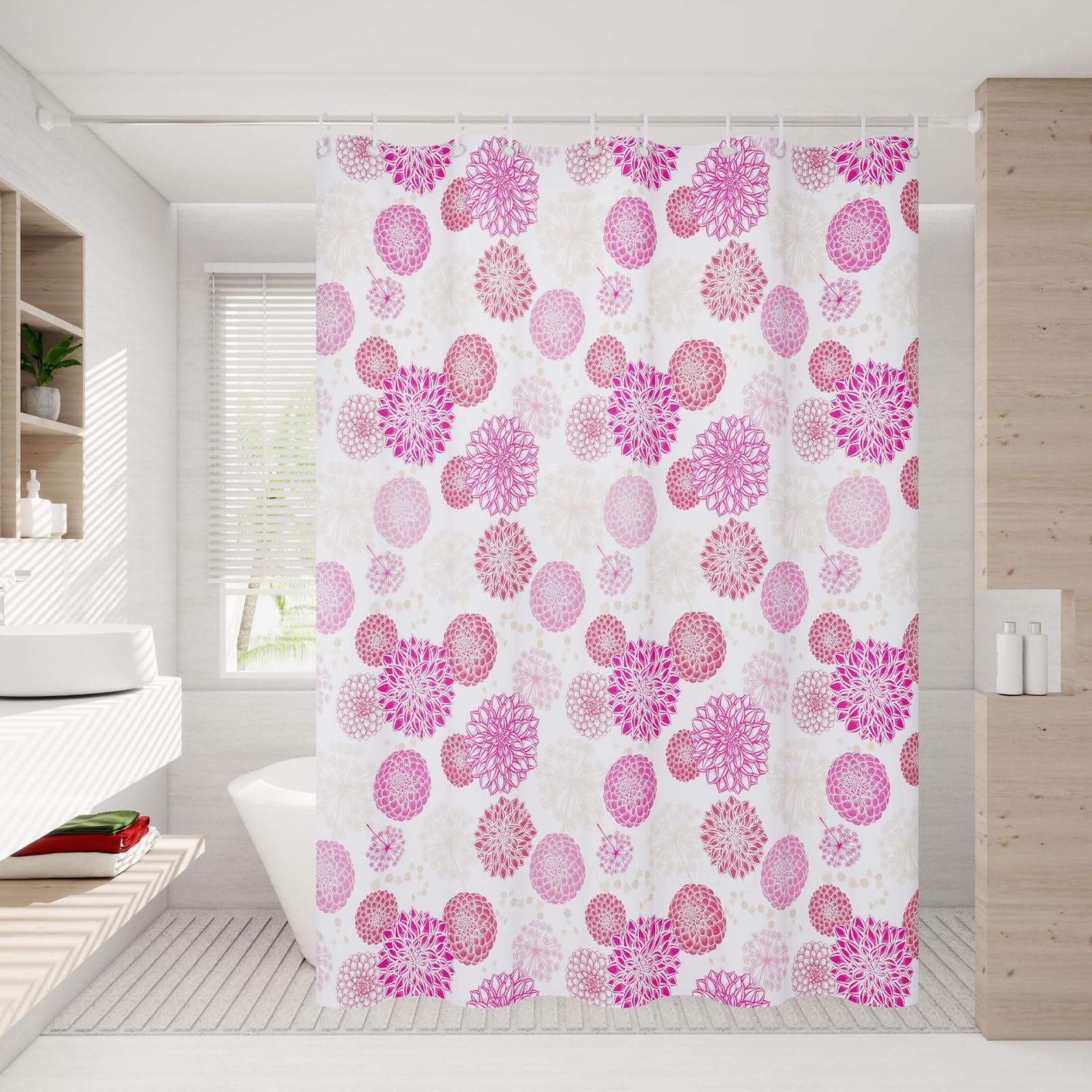 Rideau douche 200x240 fleur rose grand rideau baignoire imperméable en tissu durable avec crochets