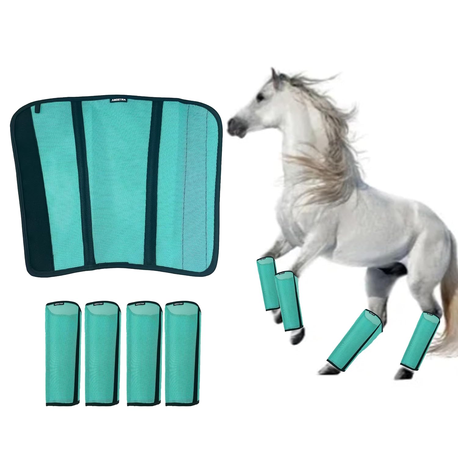 Mesh Horse Fly Boots Set of 4, Loose Fitting Shoofly Leggings for Horses with Breathable & Adjustable, Fly Leg Wraps for Horses Stop Annoying Stomping, Stay-on Comfortable Shoo...