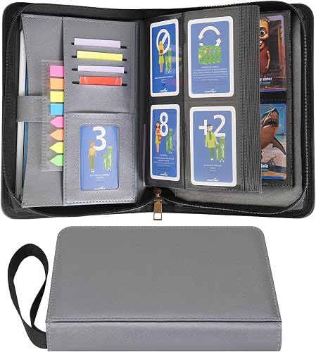 Wonderpool 4-Pocket Trading Card Binder for 240 Cards - Leather pu Card Holder and Sports Card Collection Storage Album, Side-Loading Card Folder for MTG, TCG, Game Sleek Sports Cards (Grey)