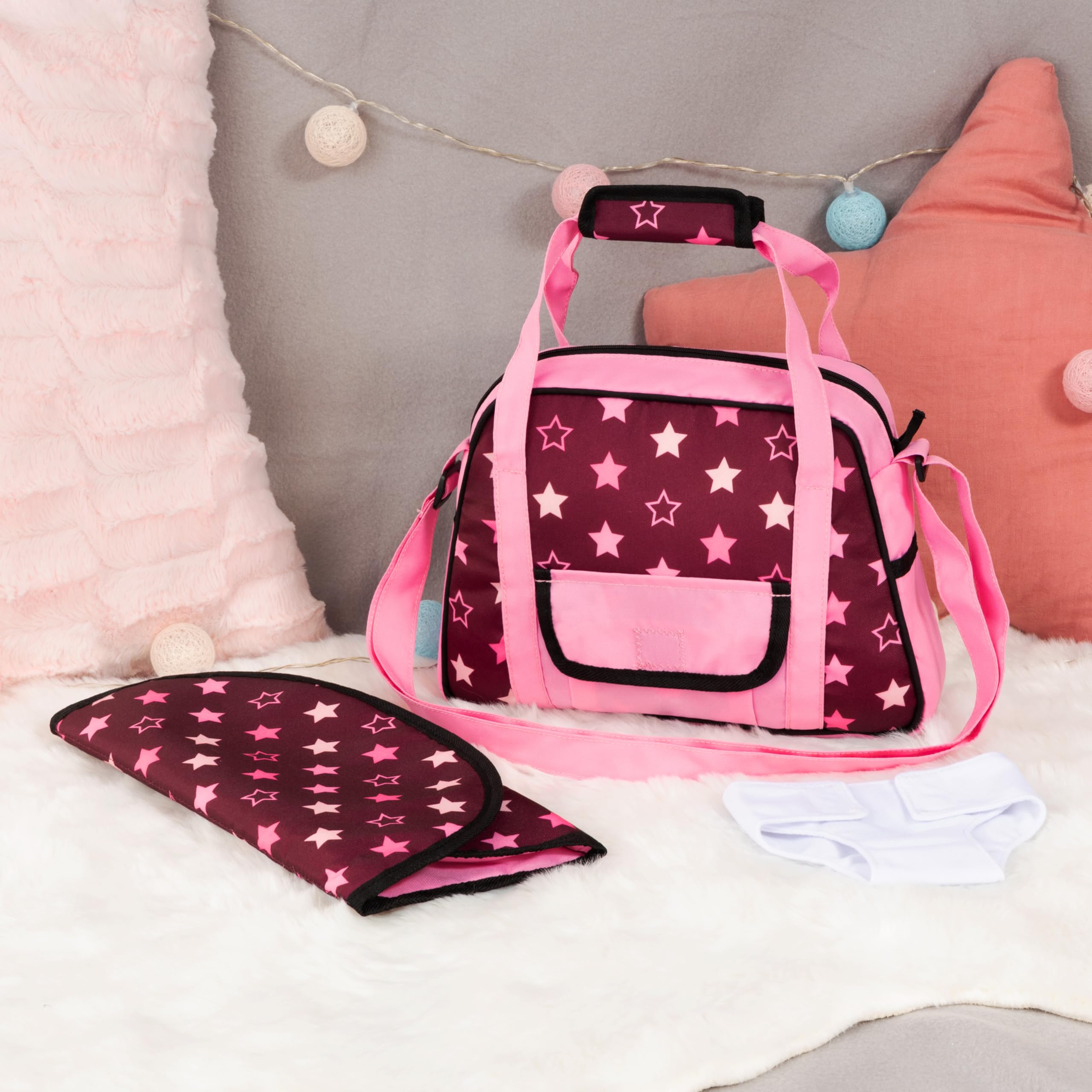 Bayer Design changing bag for dolls changing mat, sewing diaper, nappy, Bordeaux, 27 x 7 x 20 cm - Image 3