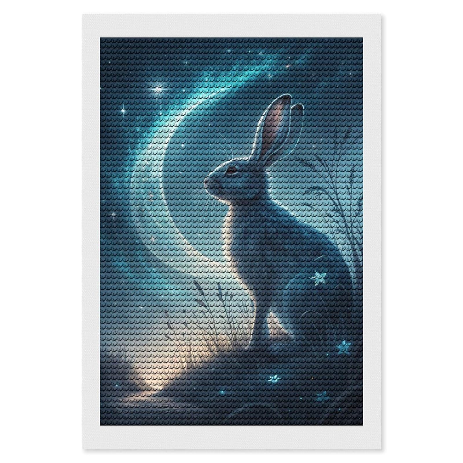 Junmoney Celestial Rabbit Under Crescent Moon Diamond Painting Set 8"x12", Holiday Gift Idea, for Creative Relaxation, Fun Craft Experience, Vintage Style Decor