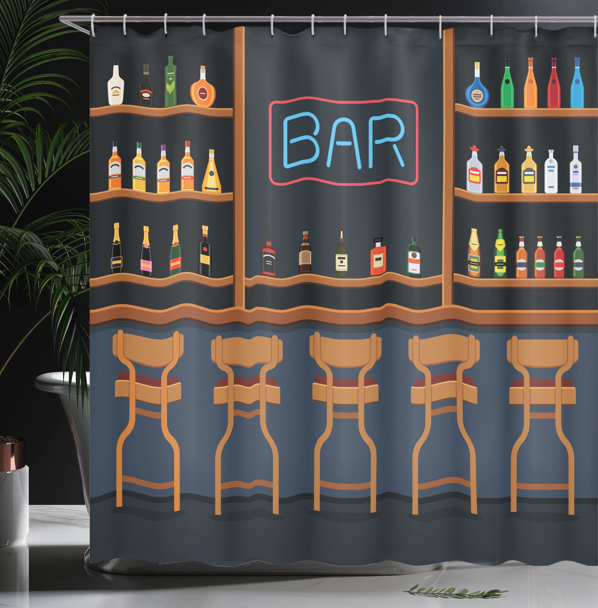 Bier-Duschvorhang Mit Brauerei-Motiv – Wasserdichter Polyester, 175x178 Cm Inkl. 12 Haken – Rustikale Badezimmer-Dekoration