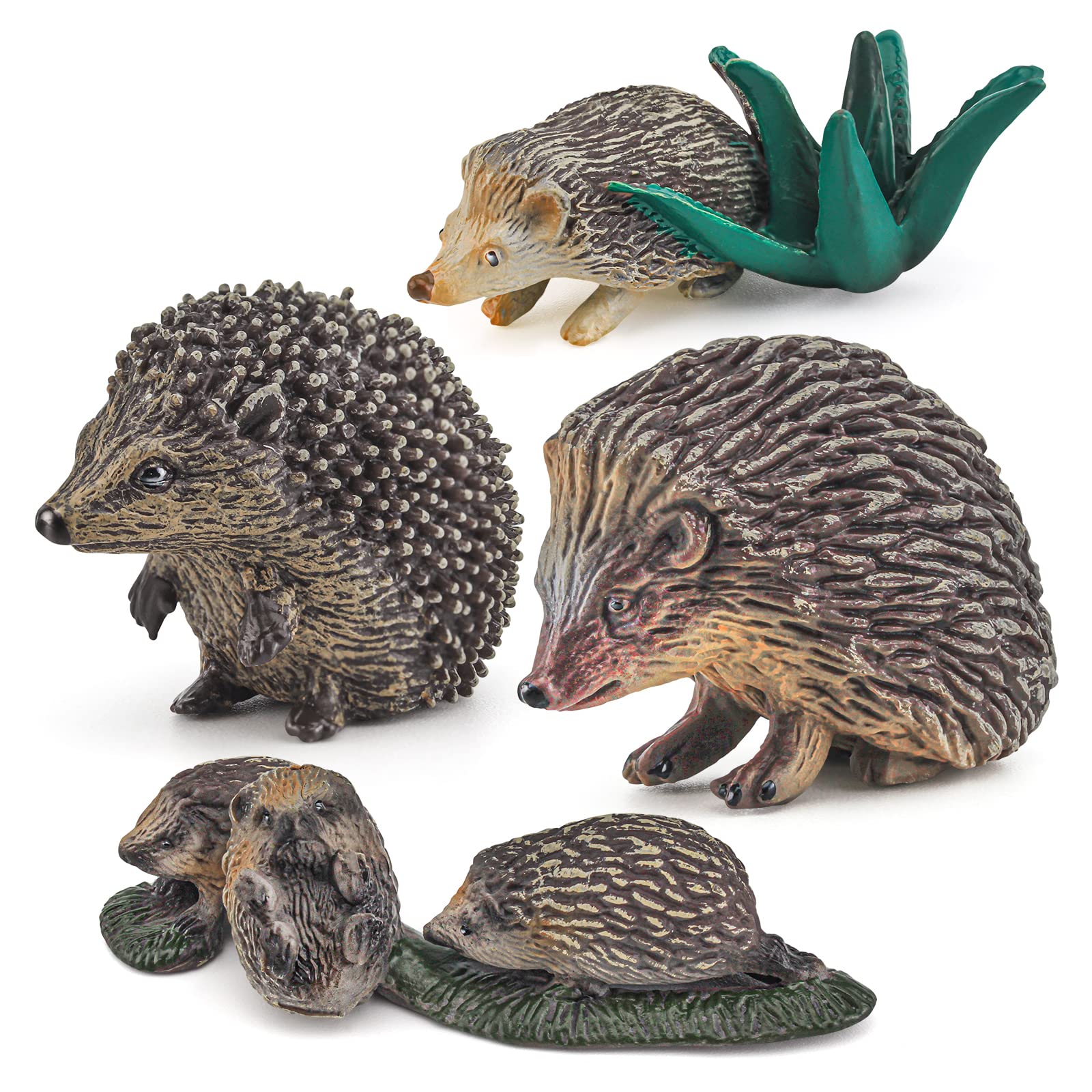 WONWONTOYSMini Hedgehog Figurines Toy Palyset 4PCS Realistic Wild Animal Hedgehog Figurines Garden Statues Jungle Forest Zoo Animals Toy Figures for Kids