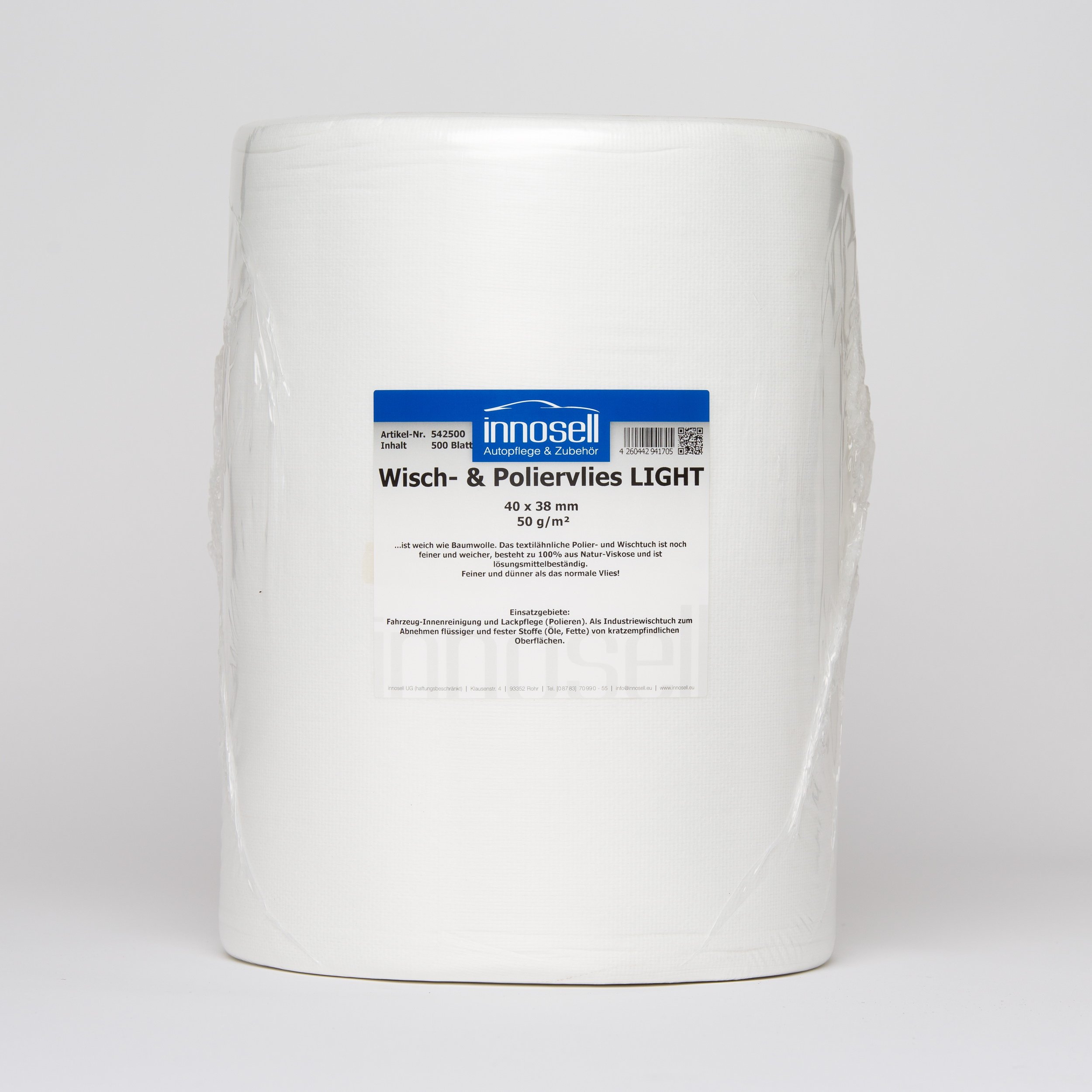 Poliervlies Poliertuch Industriewischtuch Vlies Light Rolle mit 500 Abrissen (40 x 38 cm) 50 g/m2
