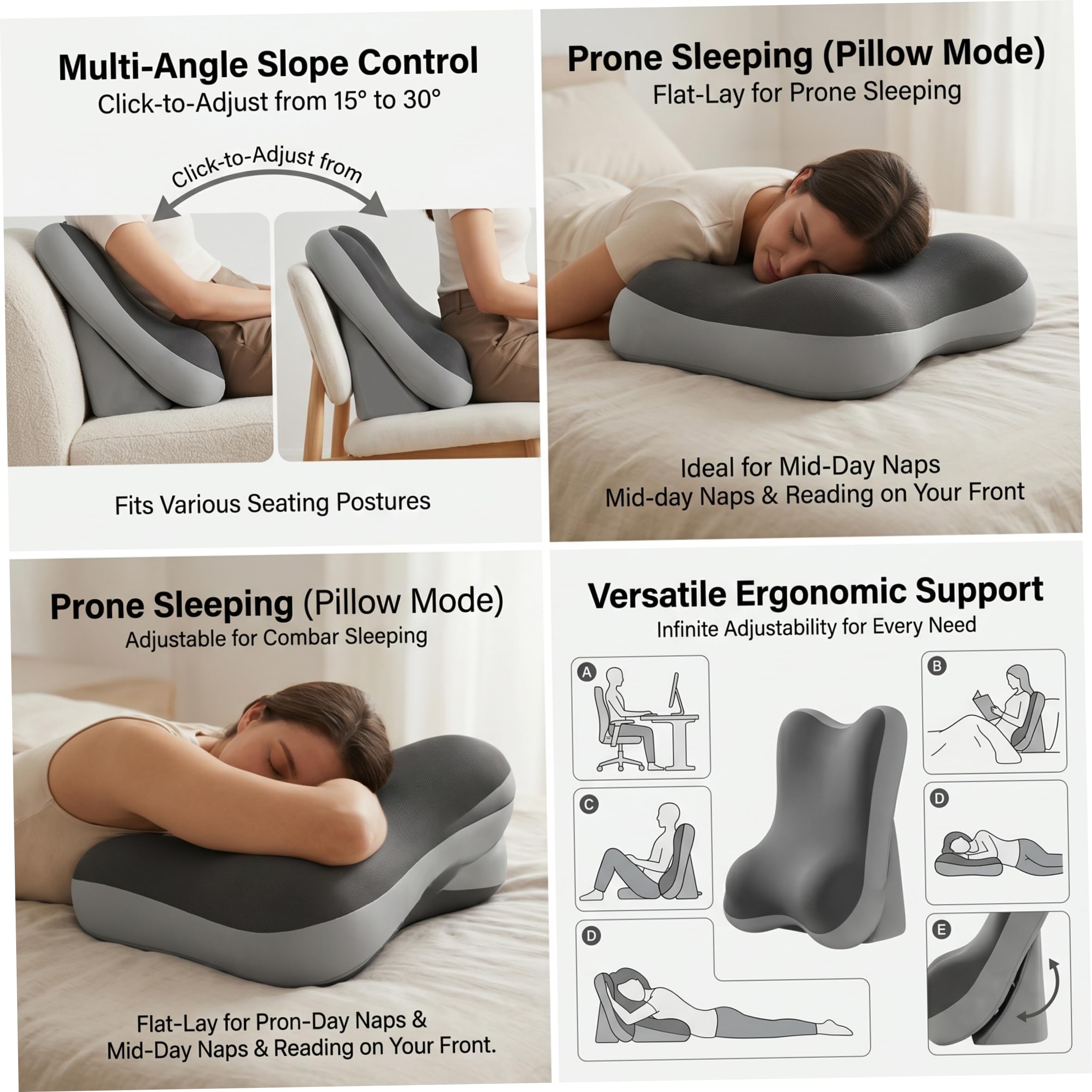 Almohada para Silla para Cama, Almohada de Espuma viscoelástica para Sentarse para Cama: Soporte multizona con Pendiente Ajustable, 23, 62 x 17, 72 x 14, 57 Pulgadas.