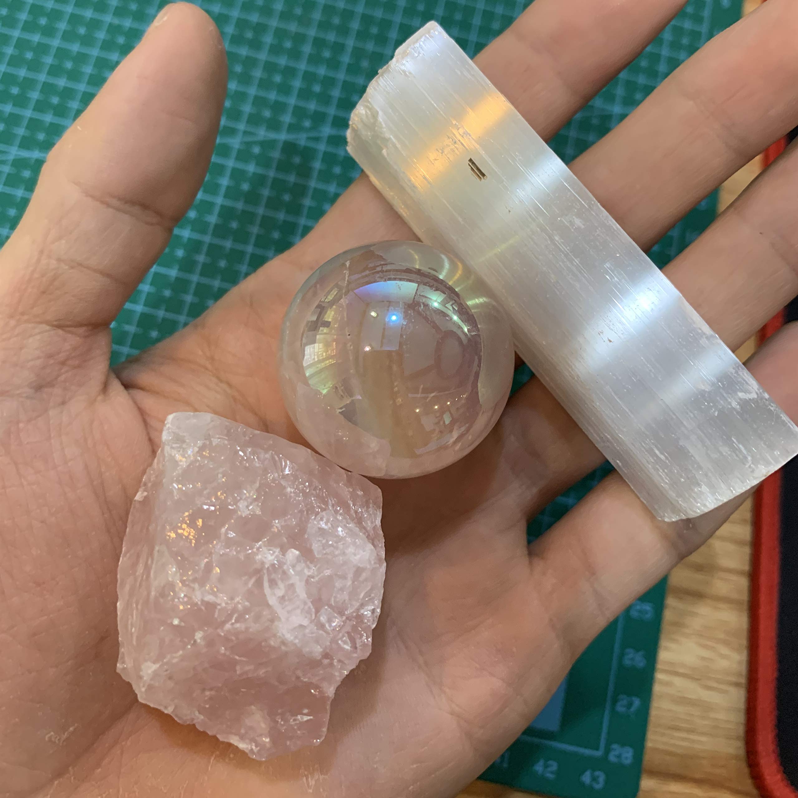 Mimosa Electroplated Rose Quartz Sphere, Raw Rose Quartz&Selenite