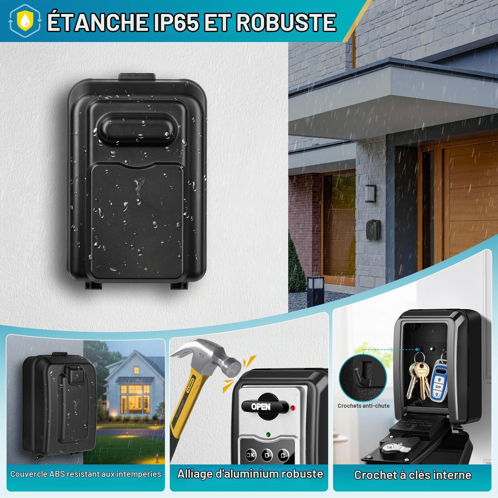 Électronique Boite a Clefs Securisee Exterieur Murale Boite a Clé avec Code Anti-vol Haute Sécurité Grand Coffre Fort Étanche Robuste Boîte à Clés pour Maison Usine Garage Bureau (Gris)