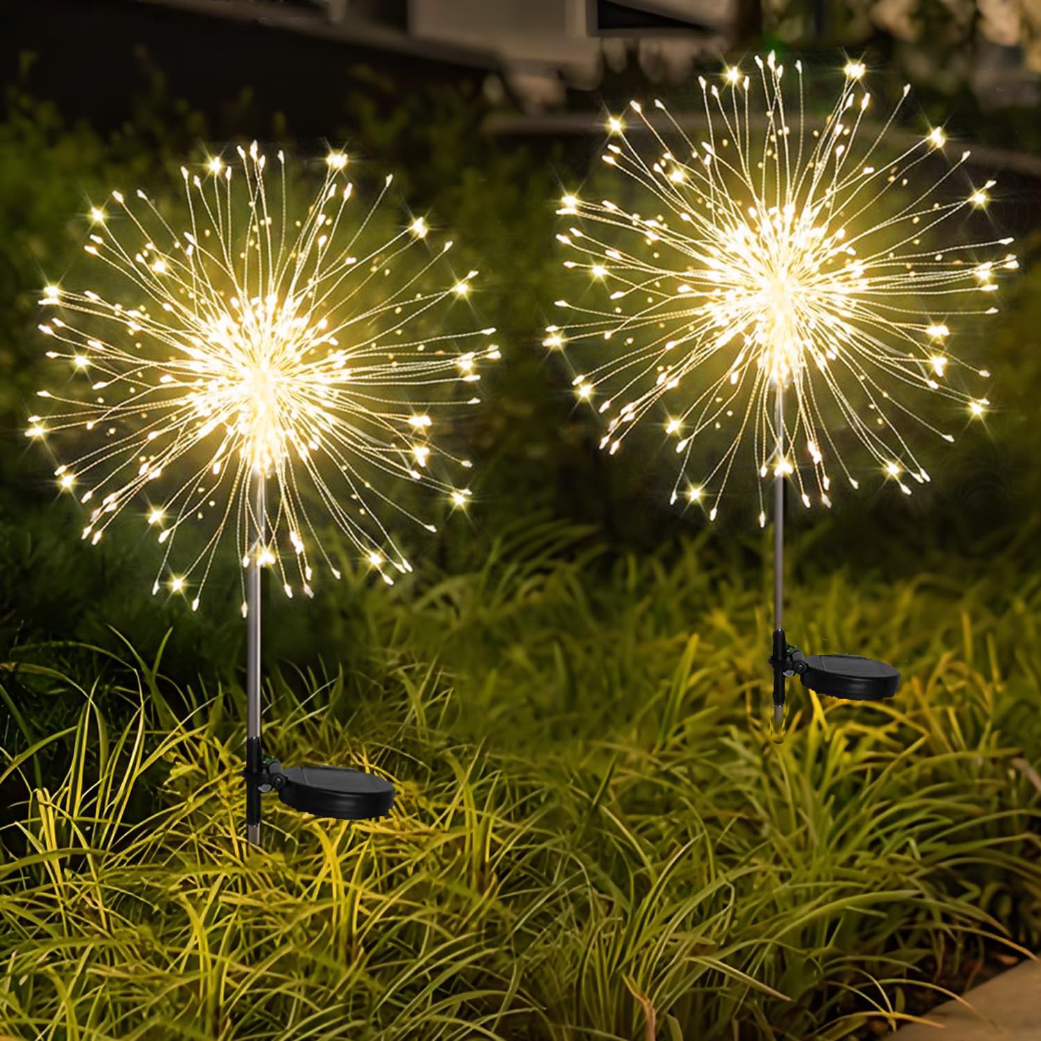 Yomistar Solarleuchten für außen 2 Stück 150 LED Gartenleuchten Solar, 8 Modi Solar Gartenstecker Wasserdicht Solarleuchten Feuerwerk Solar Pusteblume für Terrasse Rasen Garten Deko