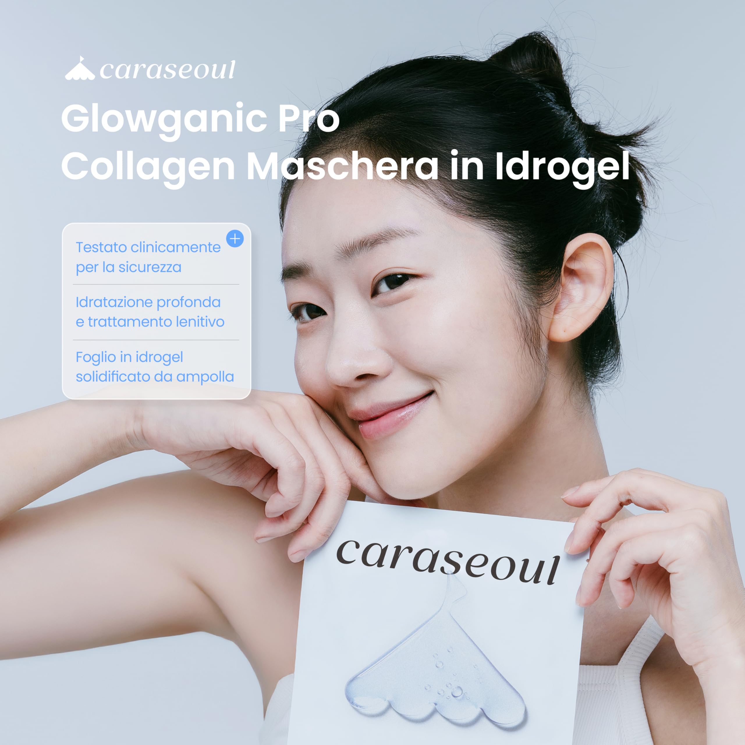 caraseoul Glowganic Pro Collagene Maschera Viso Hydrogel [16 Pezzi] | Niacinamide (Vitamina B3) e Adenosina, Idratante e Illuminante, Minimizza i Pori, Skincare Coreana, Vegana, Maschere Notturne