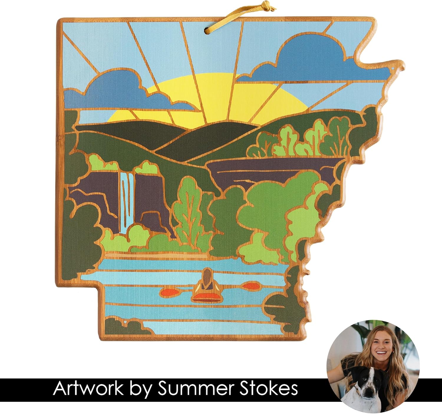 Totally Bamboo Arkansas State Shaped Cutting Board and Charcuterie Serving Platter with Artwork by Summer Stokes, Includes Hang Tie for Wall Display - Image 6