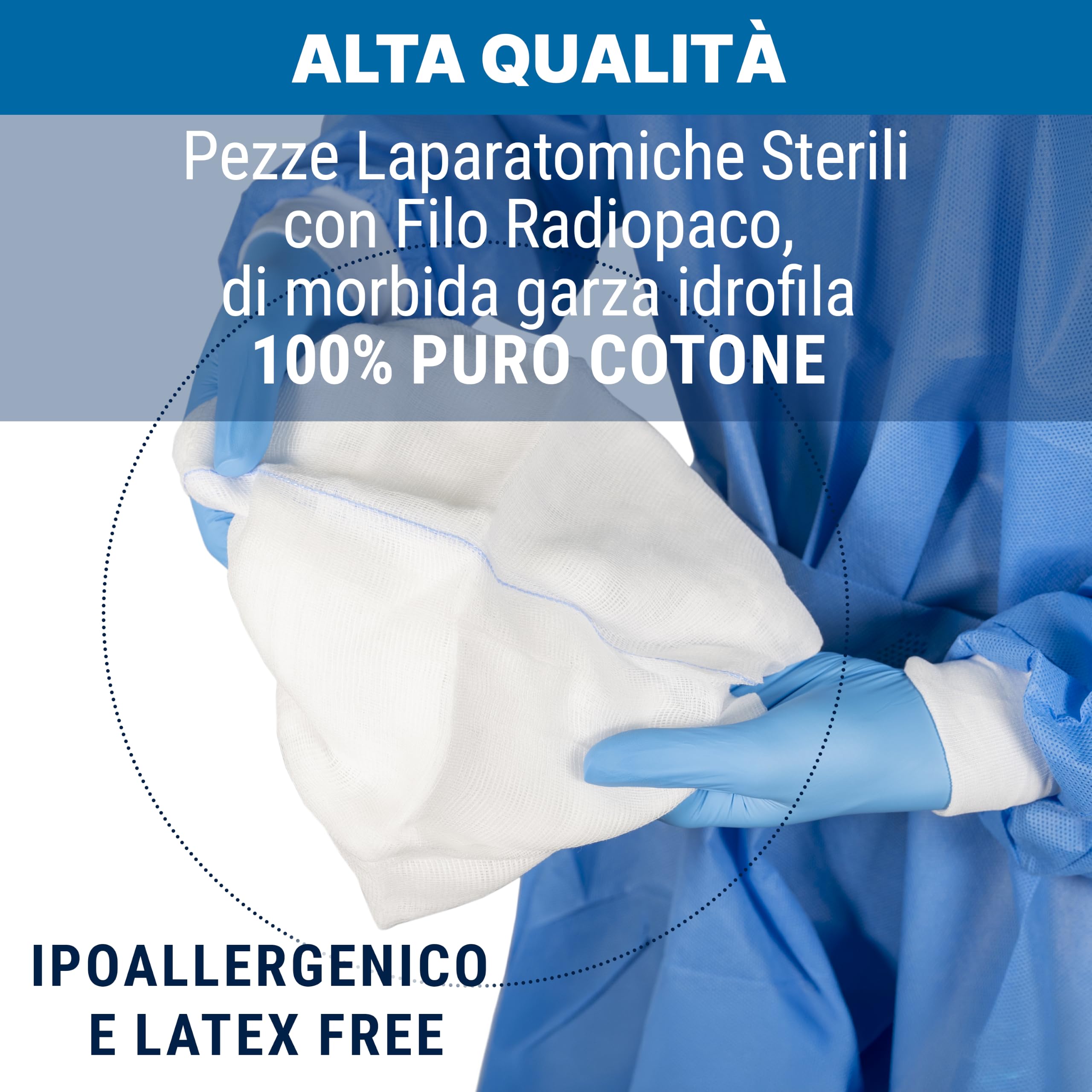 DEALFA 5 PCS Compresses de Gaze Laparotomie Stériles – 40x40 cm – 4 Couches avec Fil Radiopaque RX – Couleur Blanche – Double Enveloppe Stérile de 5 Unités – Lot de 5 Double Enveloppes
