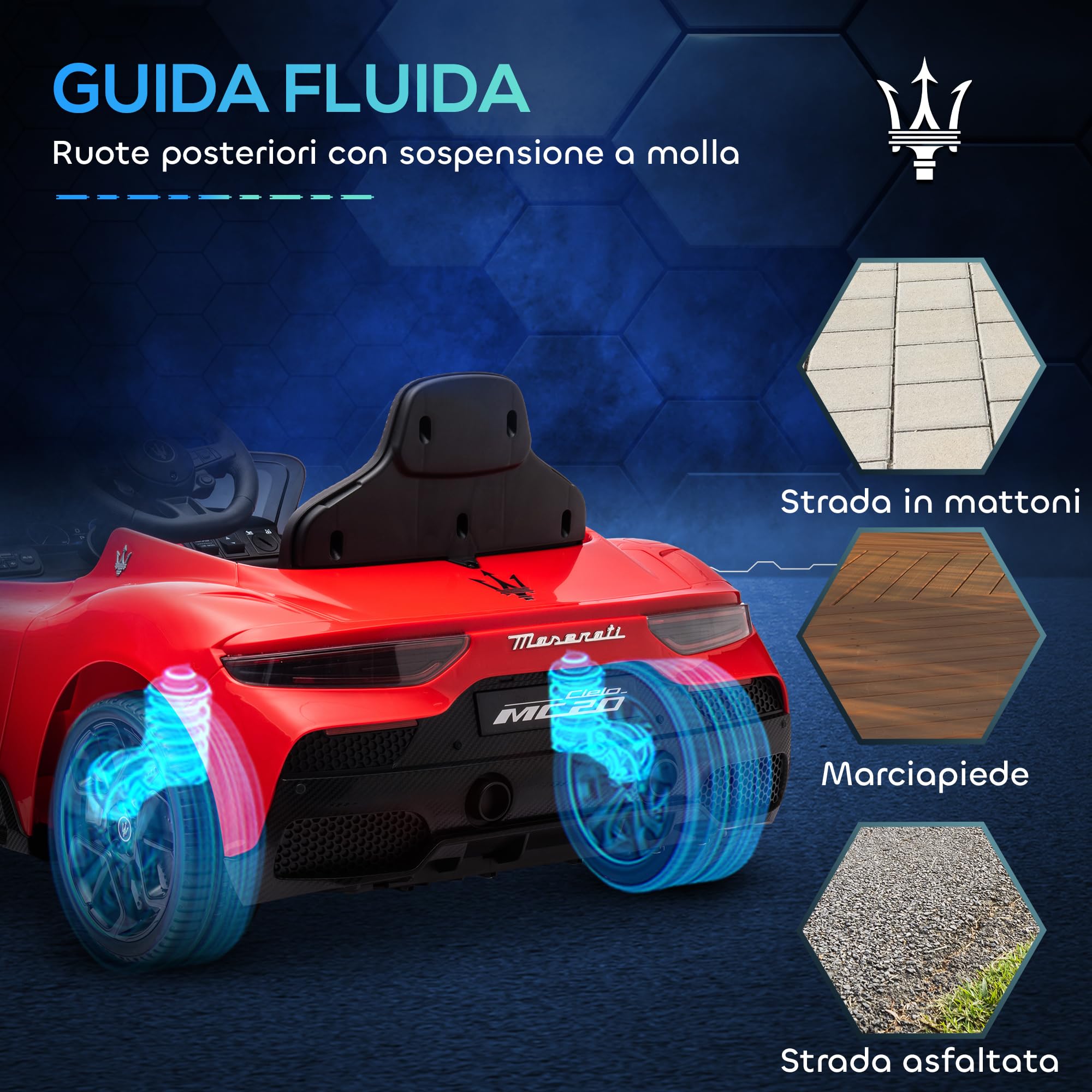 AIYAPLAY Macchina Elettrica per Bambini 3-6 Anni 12V Licenza Maserati MC20, 3-5km/h Auto Elettrica per Bambini con 2 Motori, Sospensioni, Telecomando, Musica, Clacson e Fari LED, Rosso