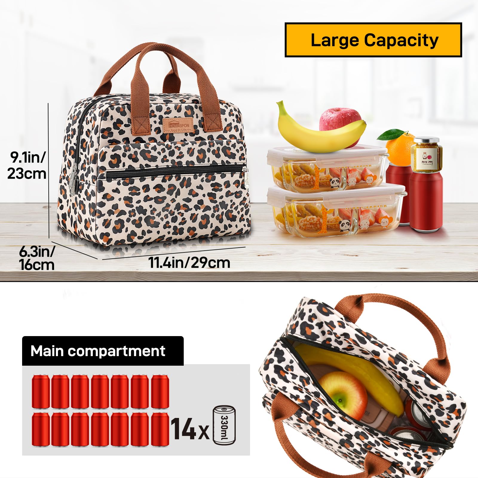 HOMESPON Insulated Lunch Bag for Women Men Adult Ladies Cool Bag Large Capacity Lunch Box Tote Bag for Work Picnic or Travel(Leopard) - Image 3