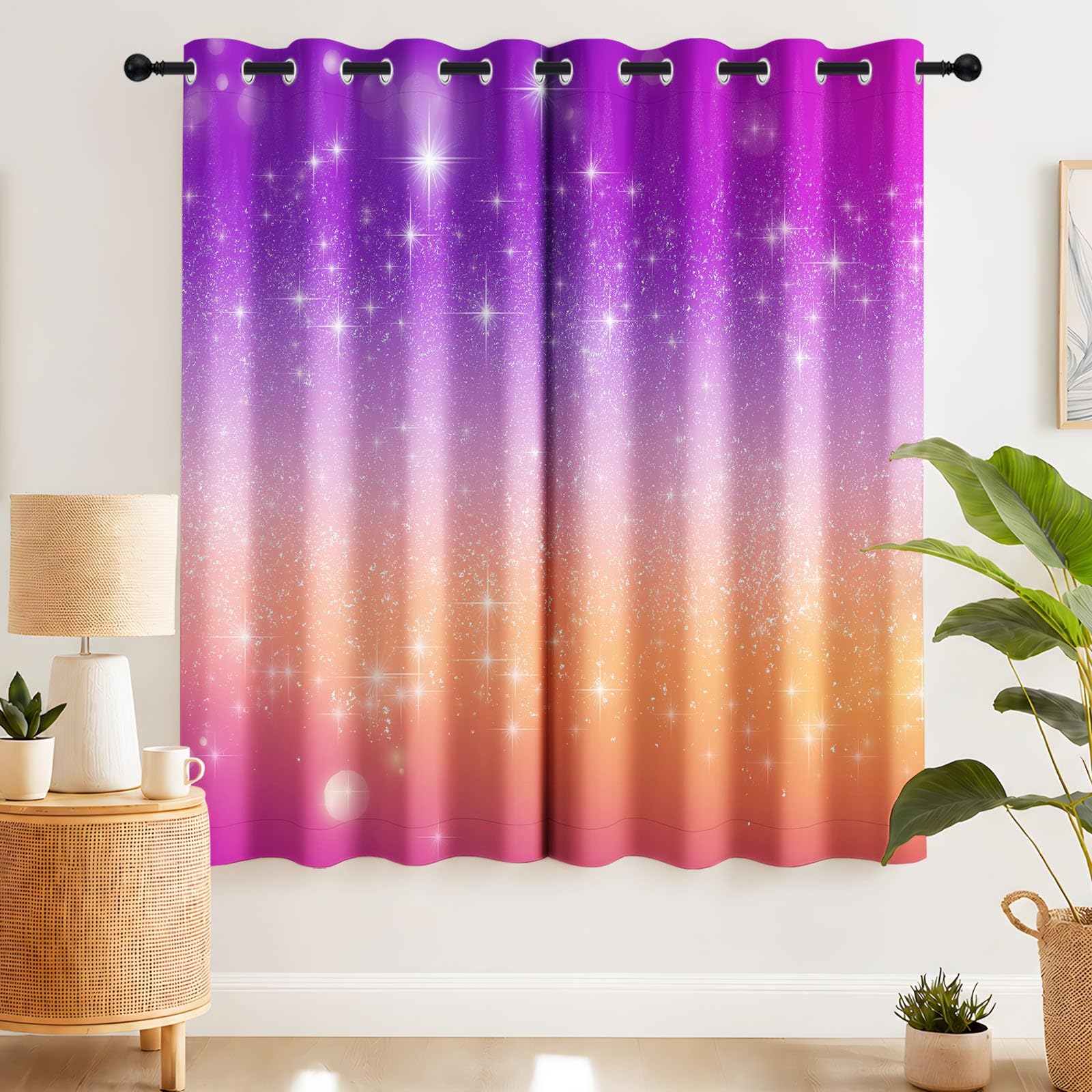 Générique 117 x 137 CM Rideau à œillets Moderne Romantique Couleur Dégradée Étoile Motif Thermique Œillets Occultant Rideaux pour fenêtres Chambre Salon Bureau à Domicile,2 Panneau Simple