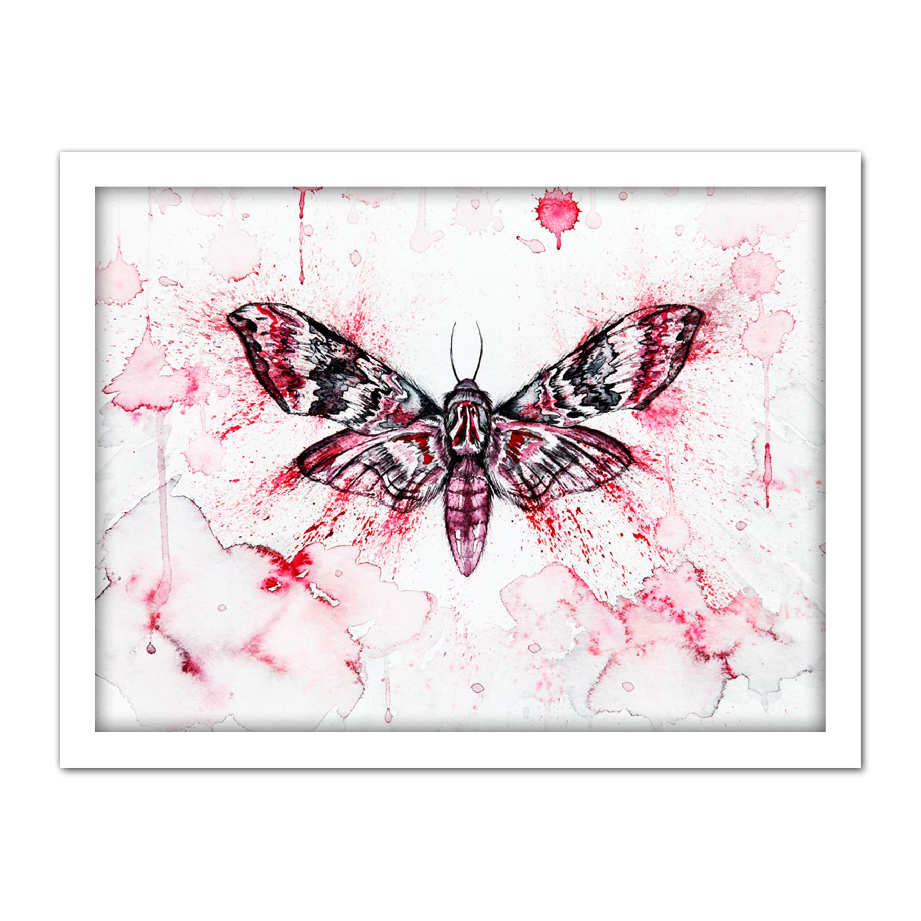 Artery8 Red Moth Wings Insect Watercolour Painting Artwork Framed Wall Art Print 18X24 Inch