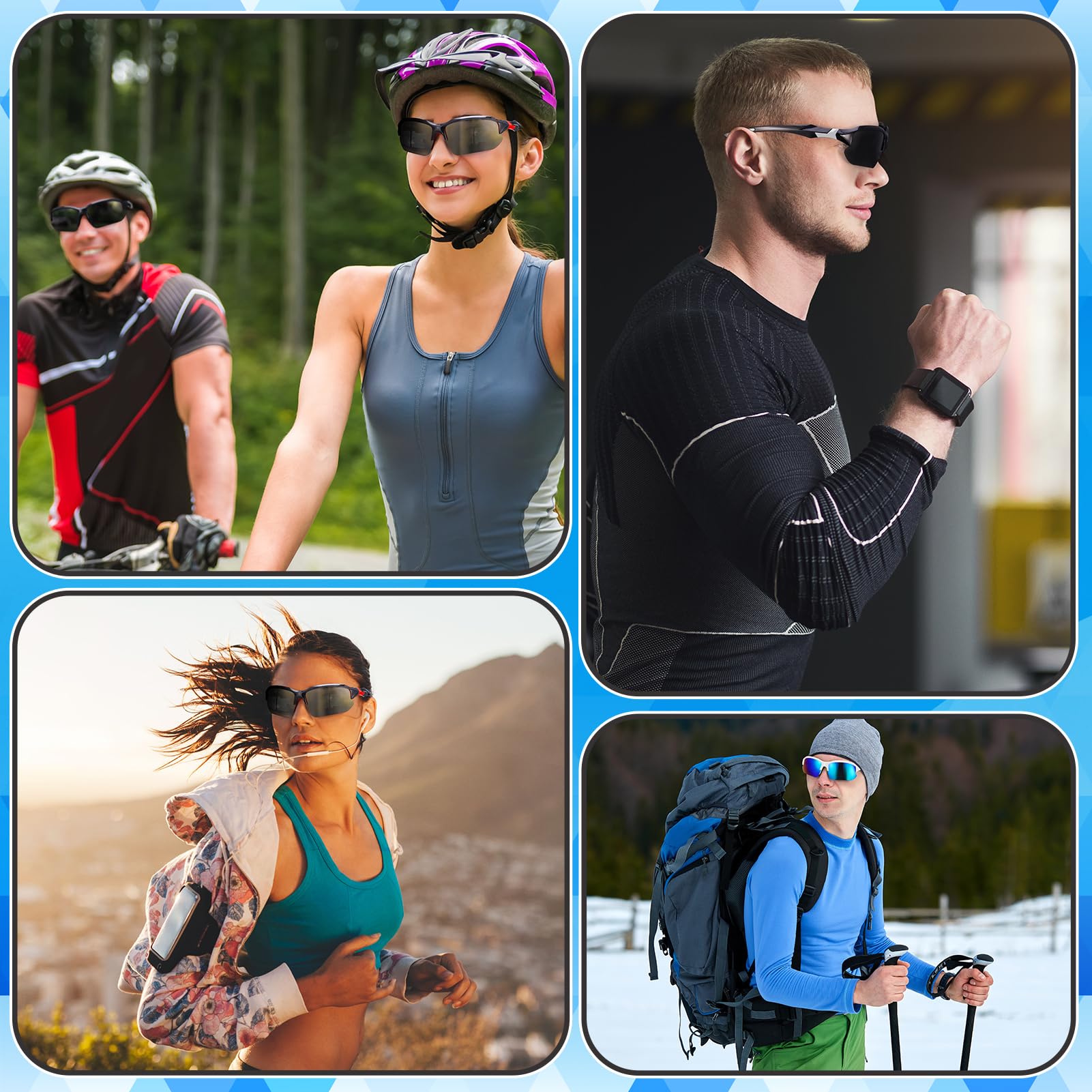 Confezione da 4 occhiali da sole sportivi polarizzati per uomini e donne, protezione UV, occhiali da sole leggeri avvolgenti per attività all'aperto
