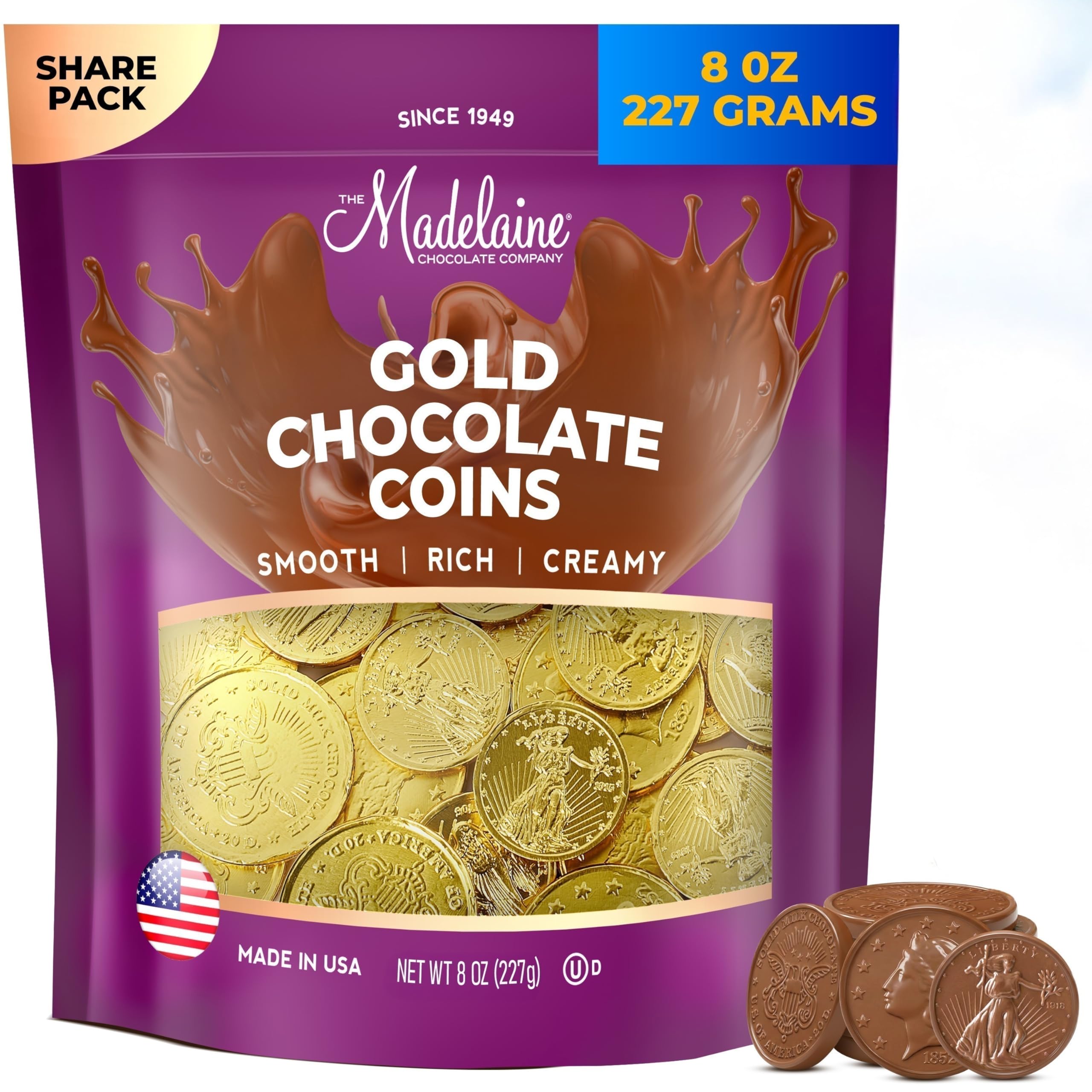 THE MADELAINE CHOCOLATE COMPANY Premium Milk Gold Coins (Assorted Sizes, 1/2 LB)