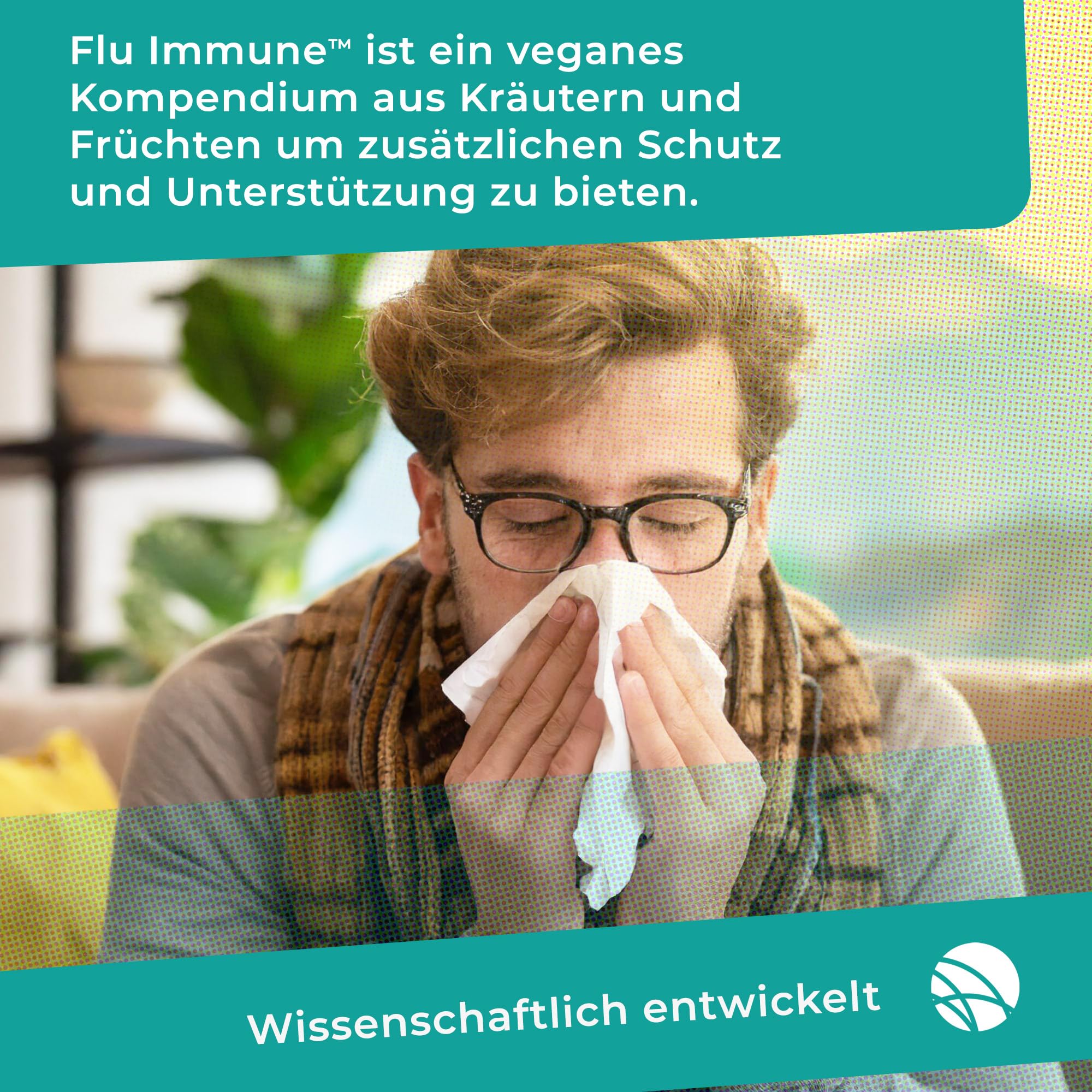 Flu-Immune 511mg - natürlicher Komplex - Hohe Bioverfügbarkeit - Antioxidantien - Vegan - Glutenfrei - Ohne Zusatzstoffe - 100% reine Zutaten - GVO-frei - Nahrungs-Äquivalent - 60 VegeCaps