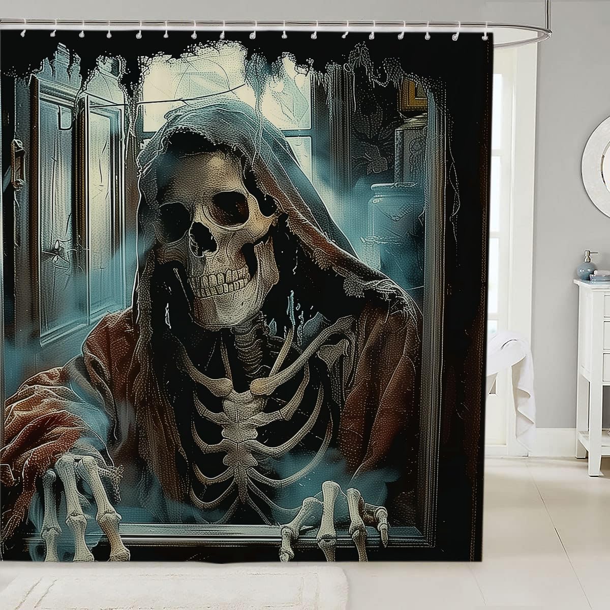 Skeleton Shower Curtain for Bathroom Spooky Skull Halloween Horror Scary Bone Printed waterproof fabric shower curtain for bathroom home decoration Shower Curtain Set for Bathroom 70 x 70 Inch