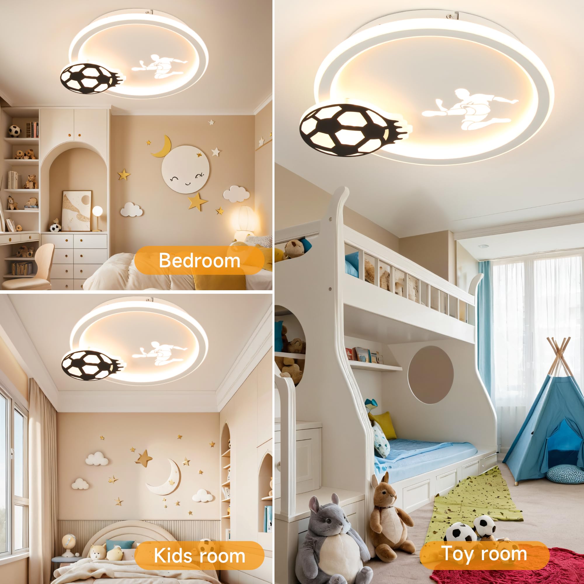 EASY EAGLE Lampadario Cameretta Bambina, 46CM Dimmerabile 3000k-6000k Plafoniera Led Soffitto Calcio, Lampade a Soffitto Cameretta Bambina Ragazzi per Camera da Letto, Soggiorno