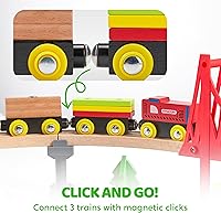 Vista 4 de 60PCS Wooden Train Set - Toy Magnetic Trains with Wooden Track Set for Kids Ages 3-8, Construction Crane Railway Set, Perfect Easter Birthday Gift