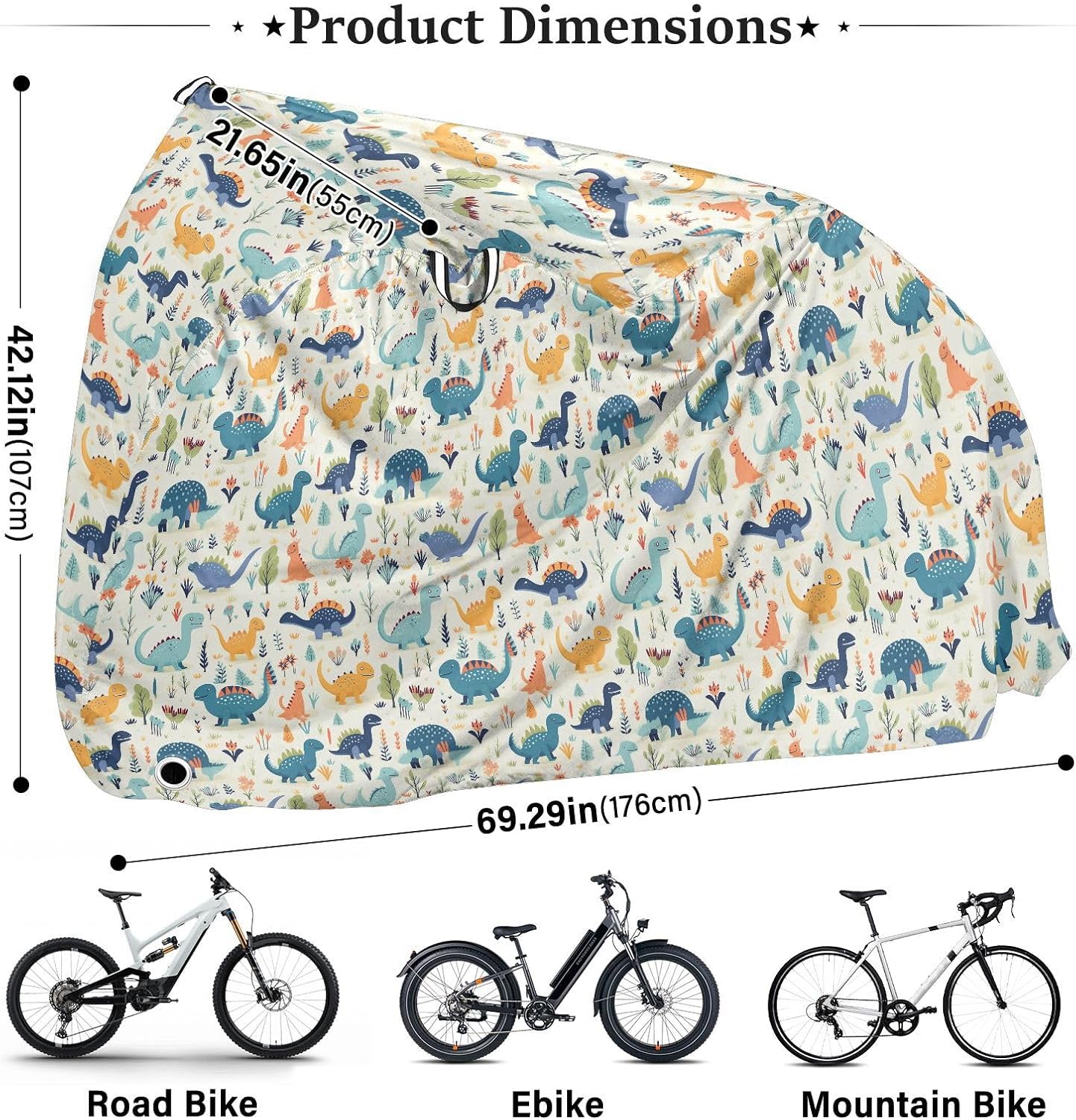 ALAZA Cute Dinosaur Dino Bike Cover Waterproof Outdoor Ebike Bicycle Covers Tarp Protection for 1/2 Bikes, Sun UV Dust Wind Proof